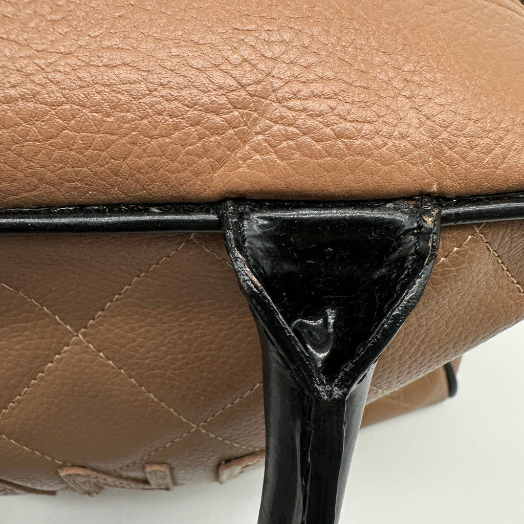 Chanel Quilted Caviar Leather Logo Embossed Brown Boston Bag