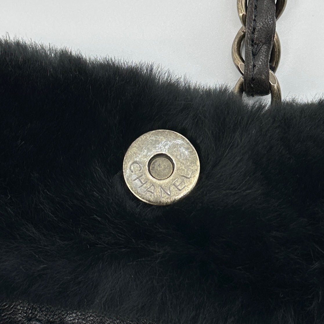 ▼JAPAN ONLY▼CHANEL Rabbit Fur Chain Tote Bag with CC Logo Black 6XXXXXX