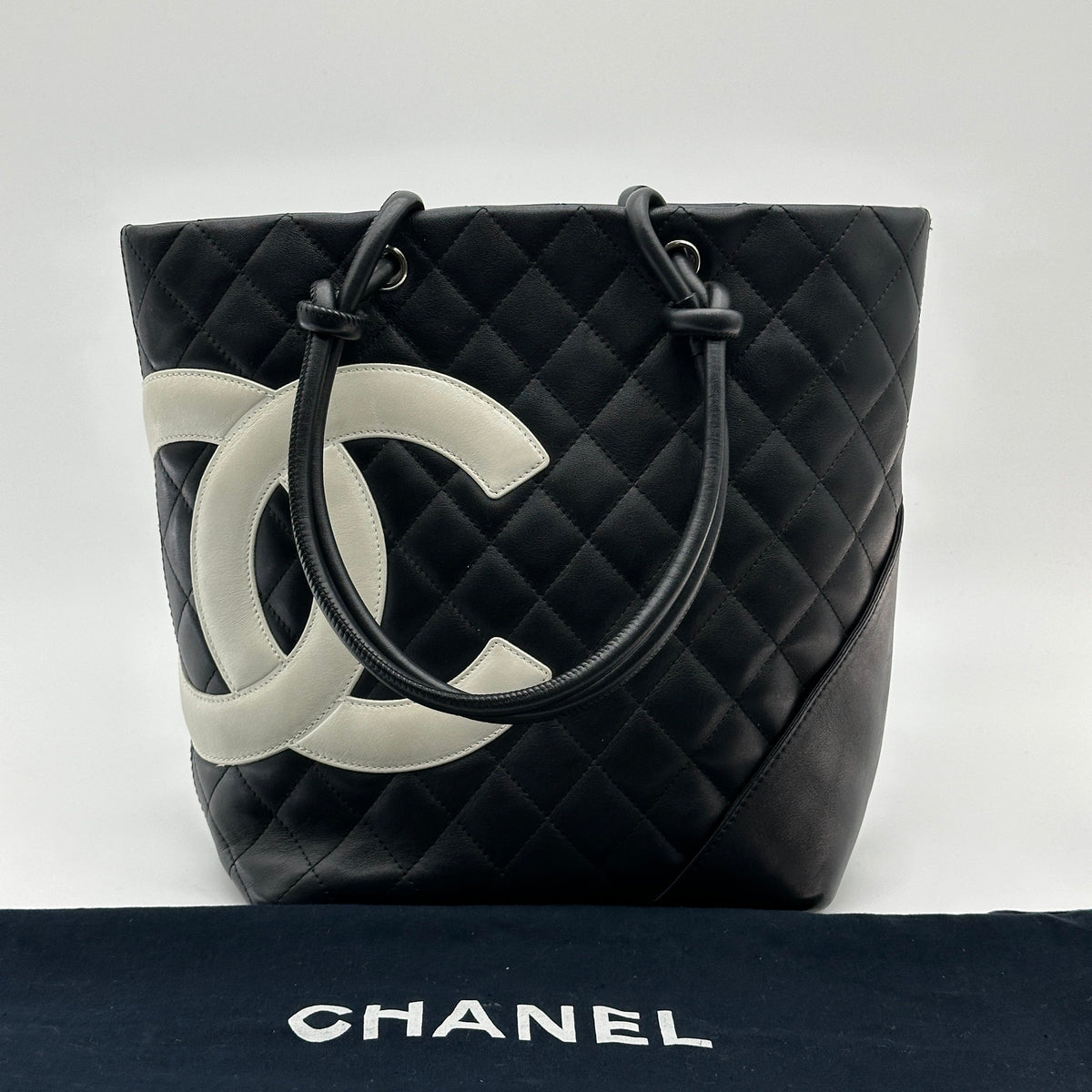 Chanel Cambon Line Lambskin Tote bag Black × White Silver Metal Fittings