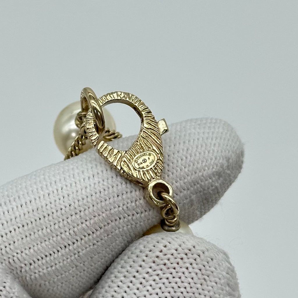 Chanel Double C Pearl Sweater Chain Necklace