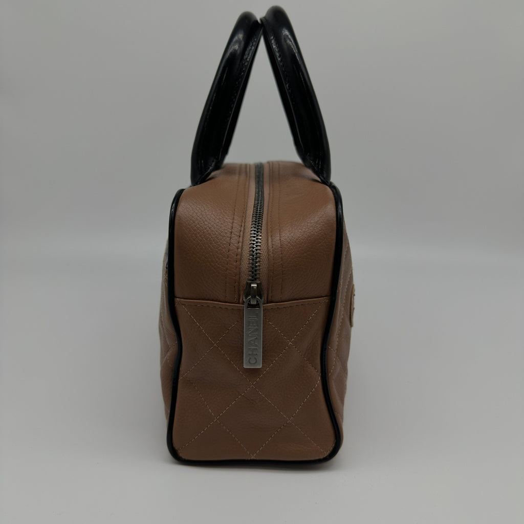 Chanel Quilted Caviar Leather Logo Embossed Brown Boston Bag