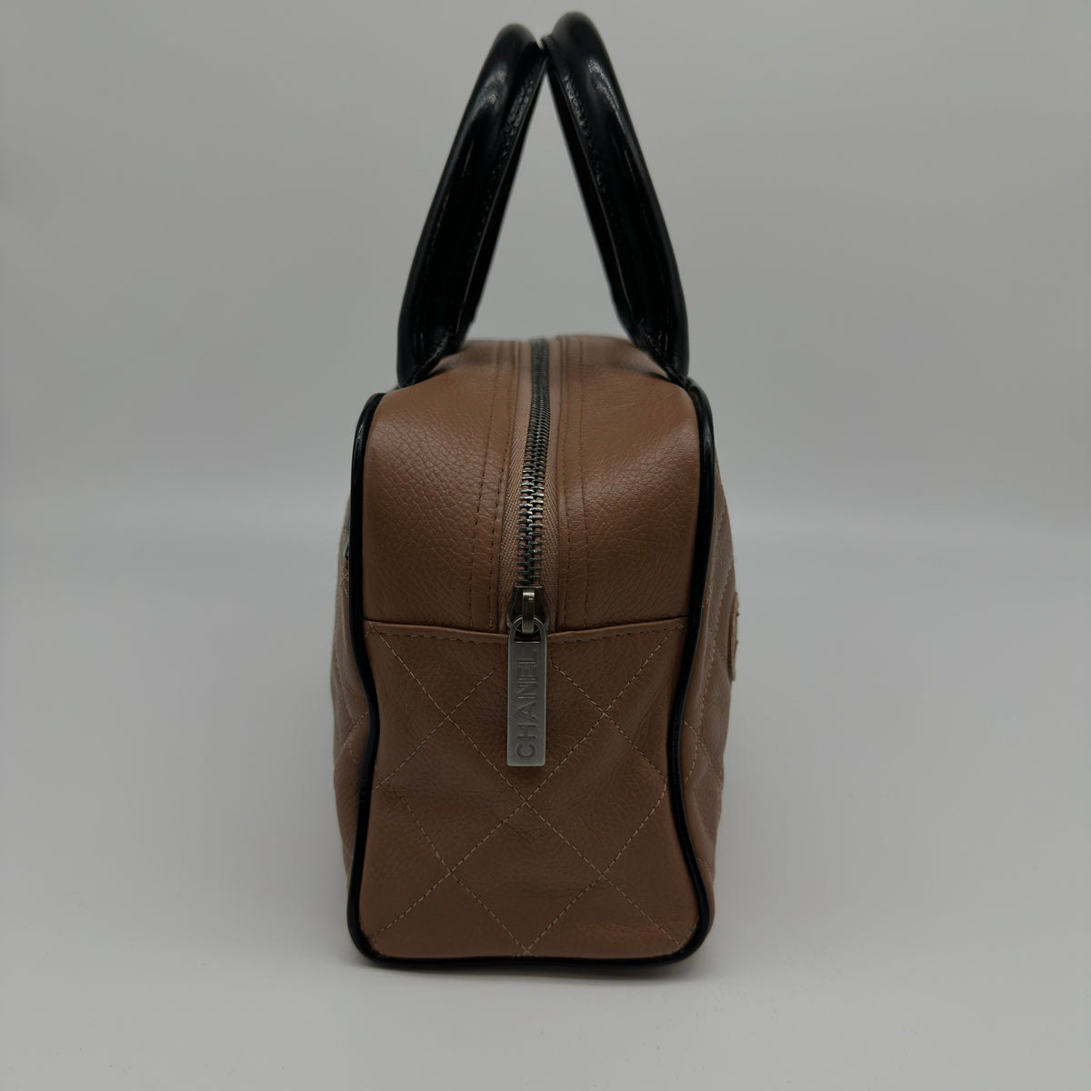 Chanel Quilted Caviar Leather Logo Embossed Brown Boston Bag