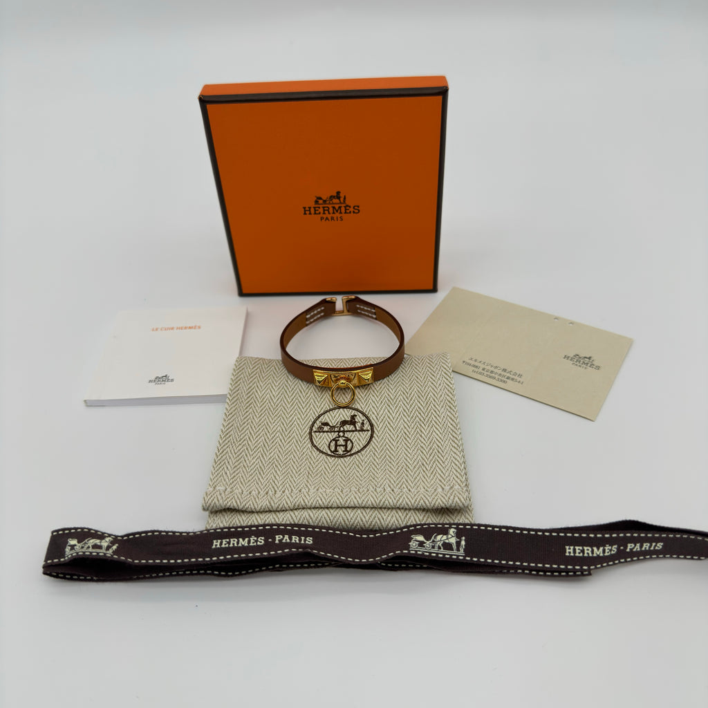 Hermes Mini Rivale Bracelet gold B stamp Rivale Leather