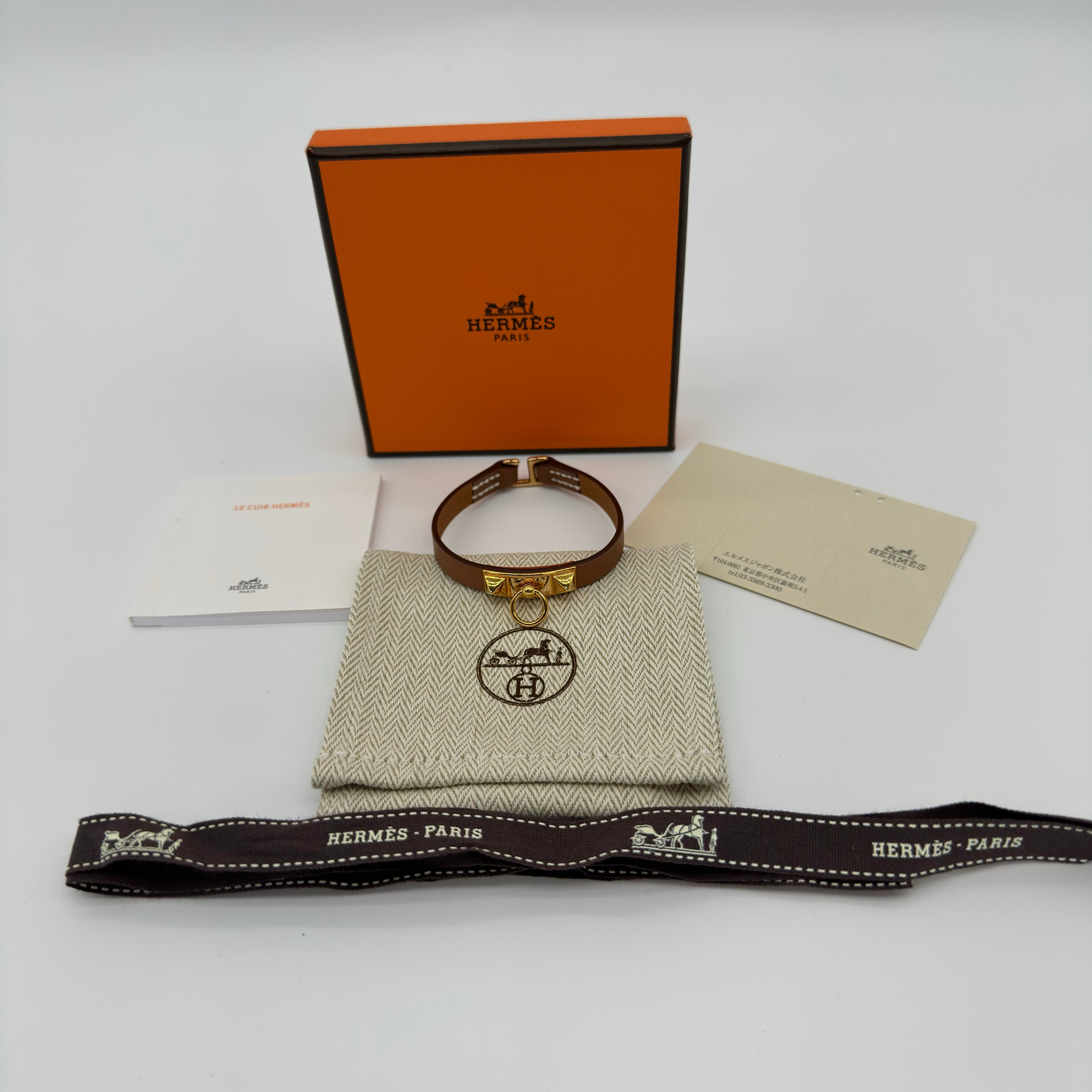 Hermes Mini Rivale Bracelet gold B stamp Rivale Leather