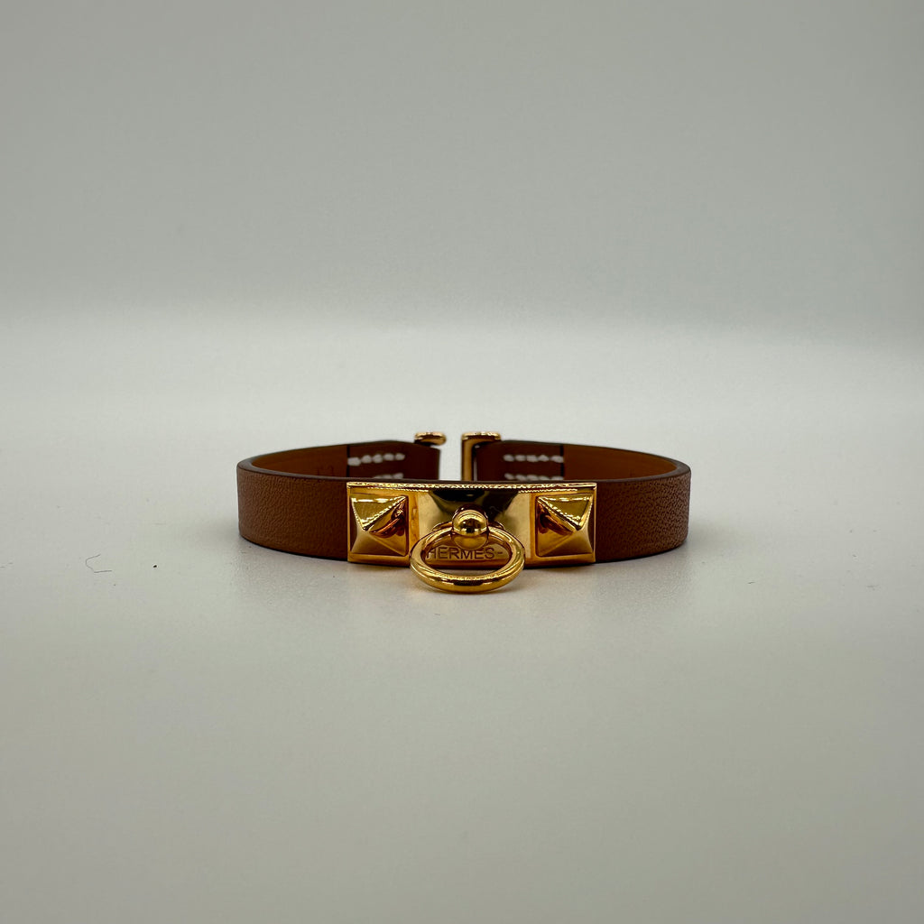 Hermes Mini Rivale Bracelet gold B stamp Rivale Leather