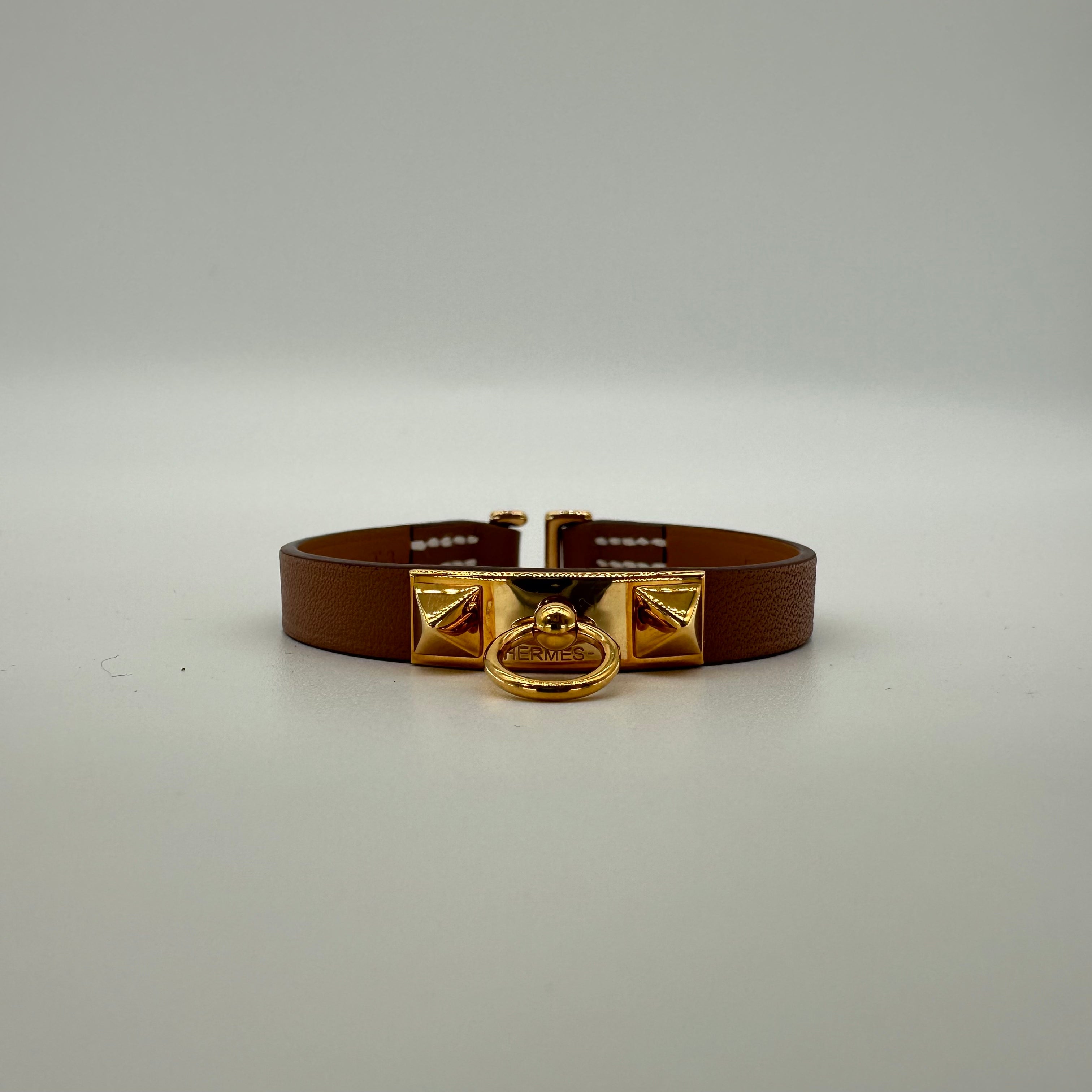 Hermes Mini Rivale Bracelet gold B stamp Rivale Leather