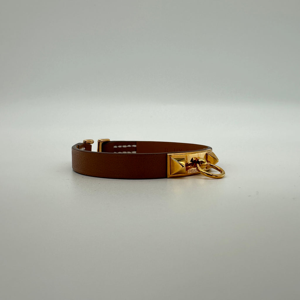 Hermes Mini Rivale Bracelet gold B stamp Rivale Leather