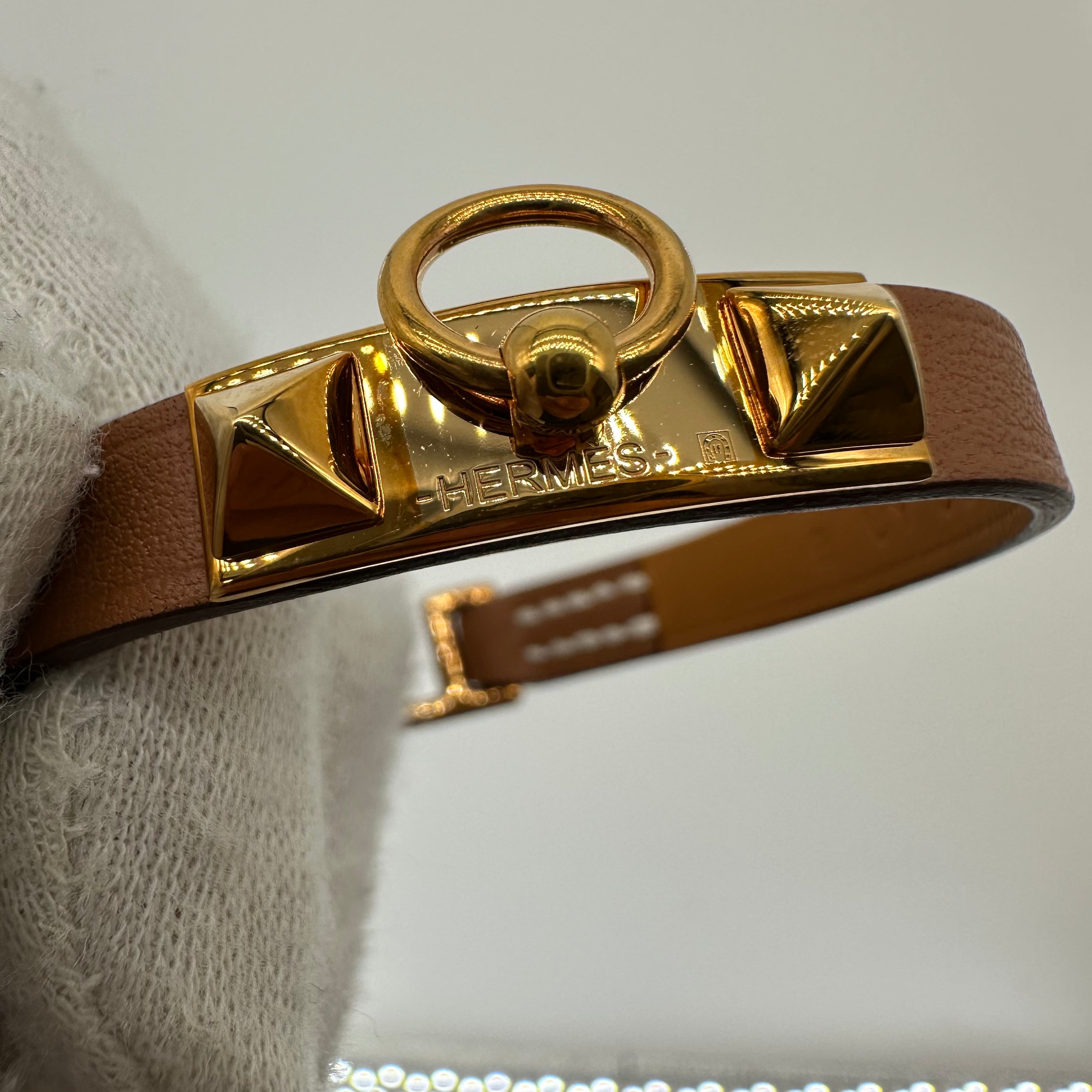 Hermes Mini Rivale Bracelet gold B stamp Rivale Leather