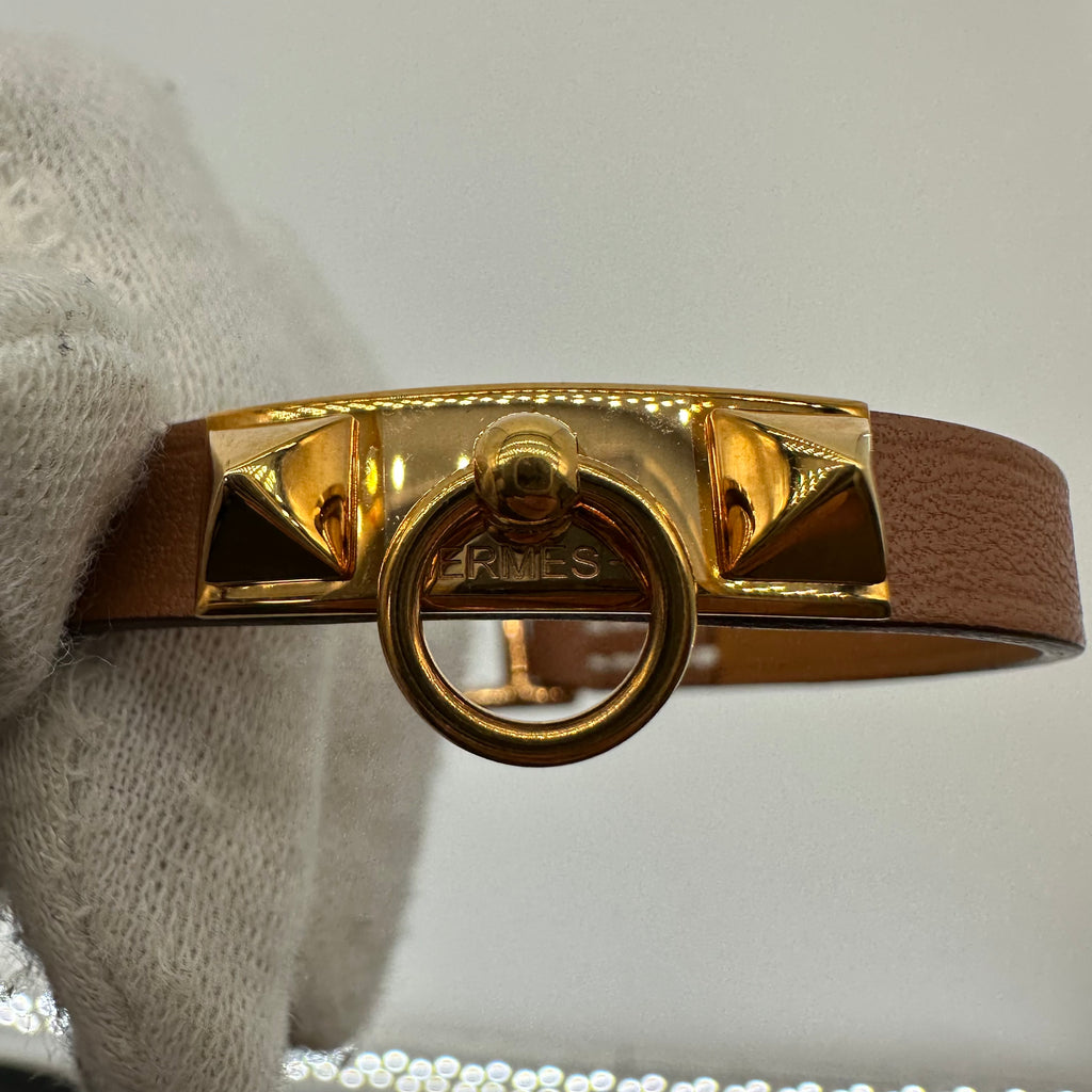 Hermes Mini Rivale Bracelet gold B stamp Rivale Leather