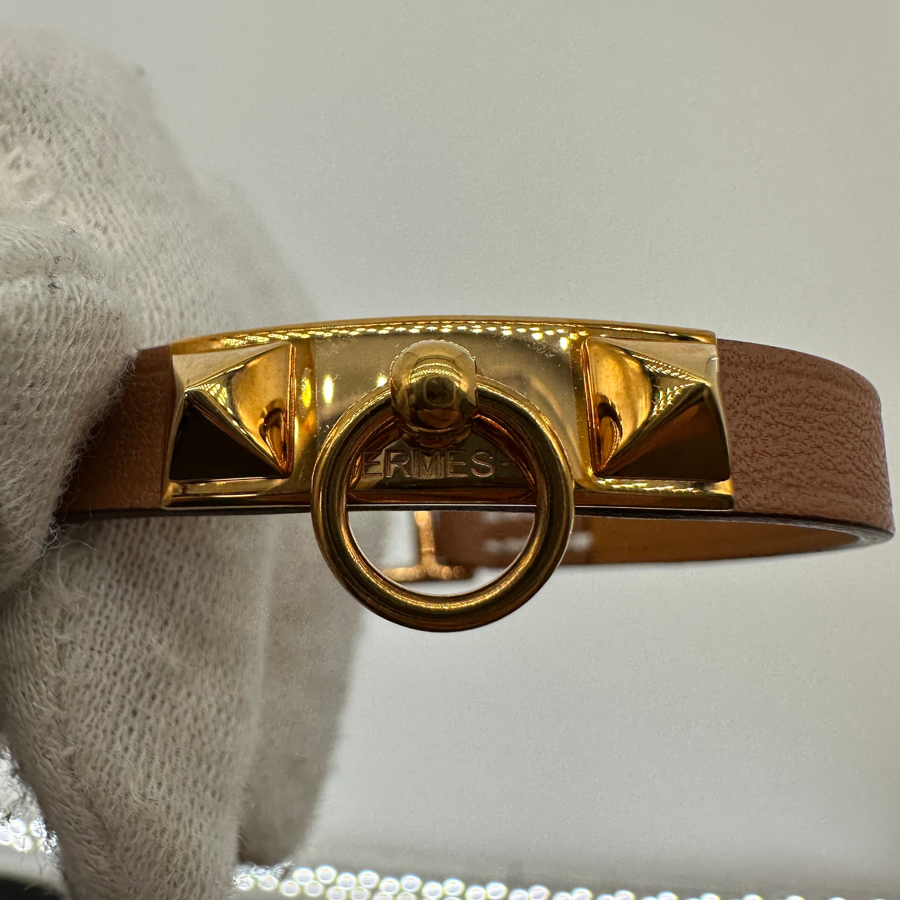 Hermes Mini Rivale Bracelet gold B stamp Rivale Leather