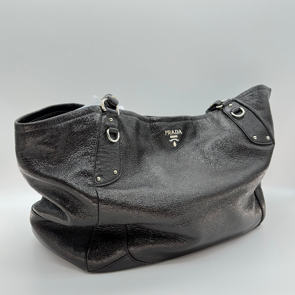 Prada Lux Chain Side Pocket Hobo Cervo Leather Large