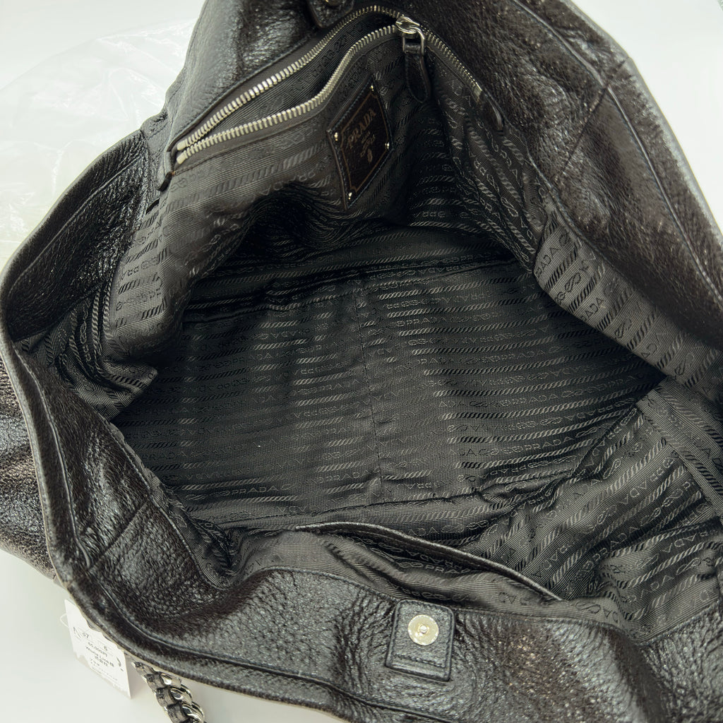 Prada Lux Chain Side Pocket Hobo Cervo Leather Large