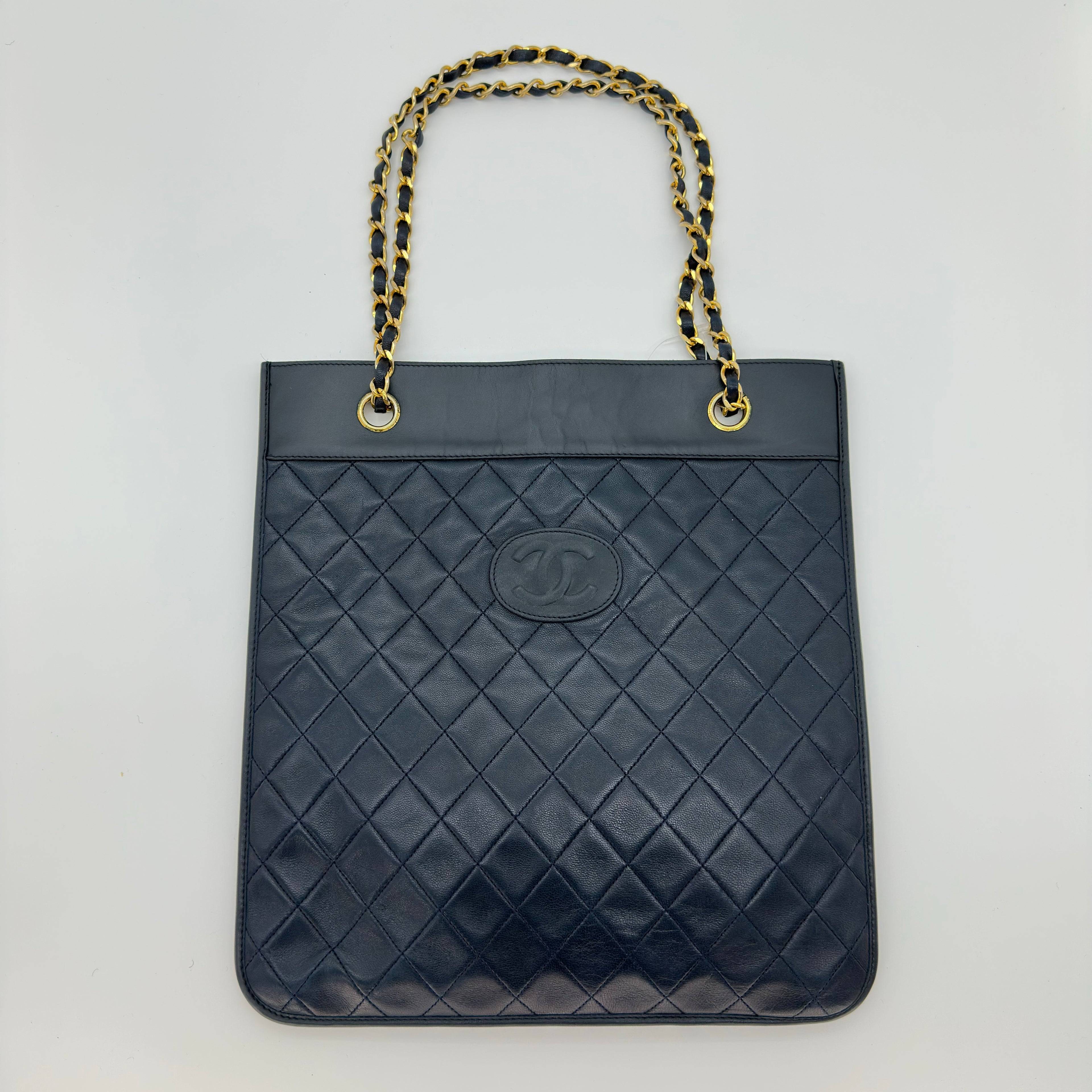 Chanel Lambskin Quilted Chain Tote Bag Shoulder Handbag Classic