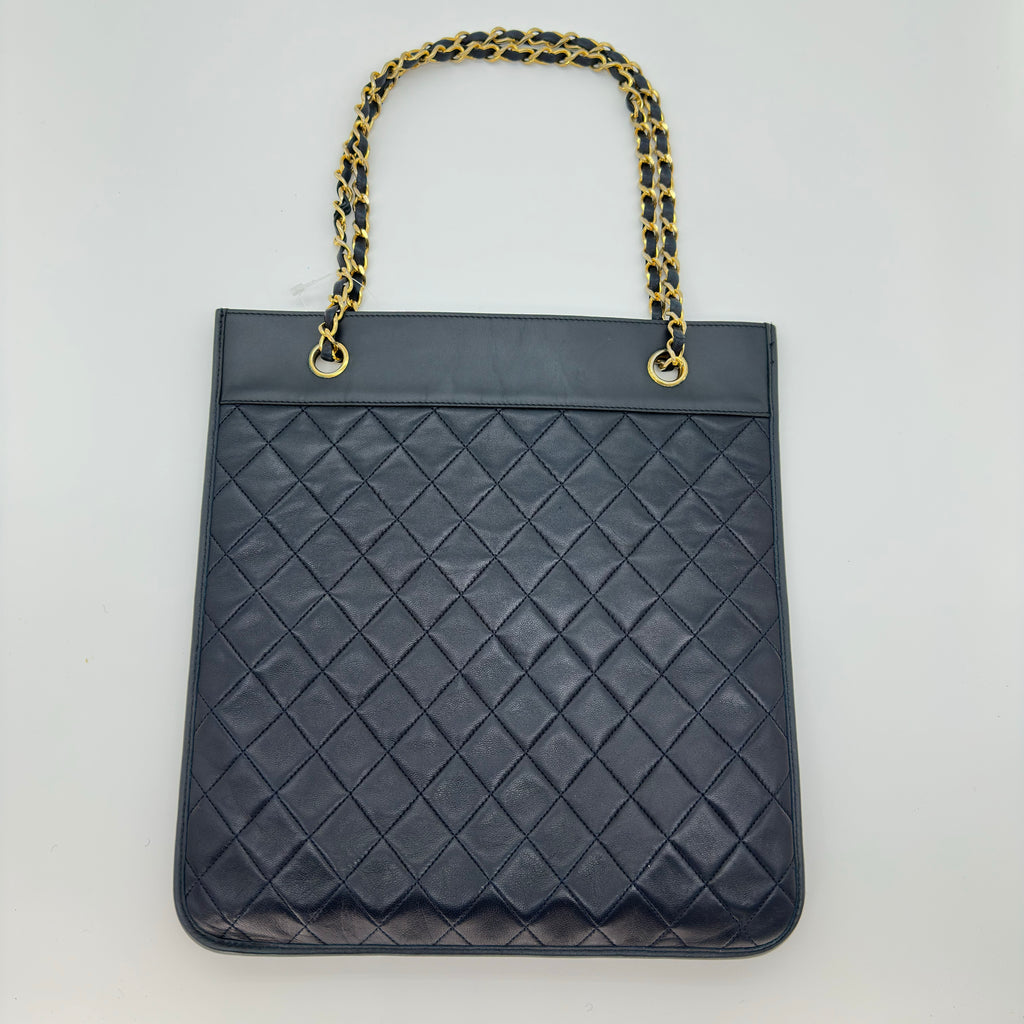 Chanel Lambskin Quilted Chain Tote Bag Shoulder Handbag Classic