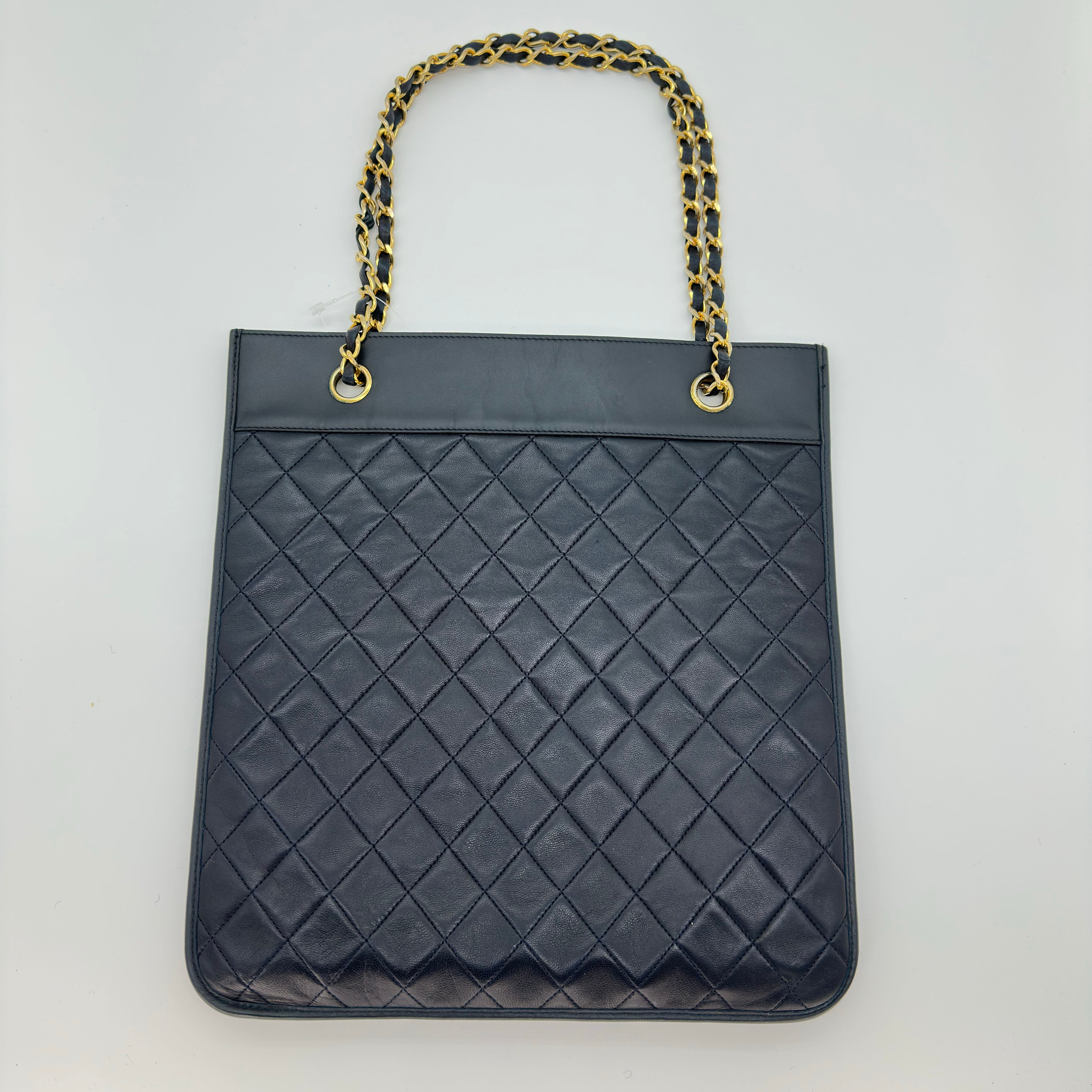 Chanel Lambskin Quilted Chain Tote Bag Shoulder Handbag Classic