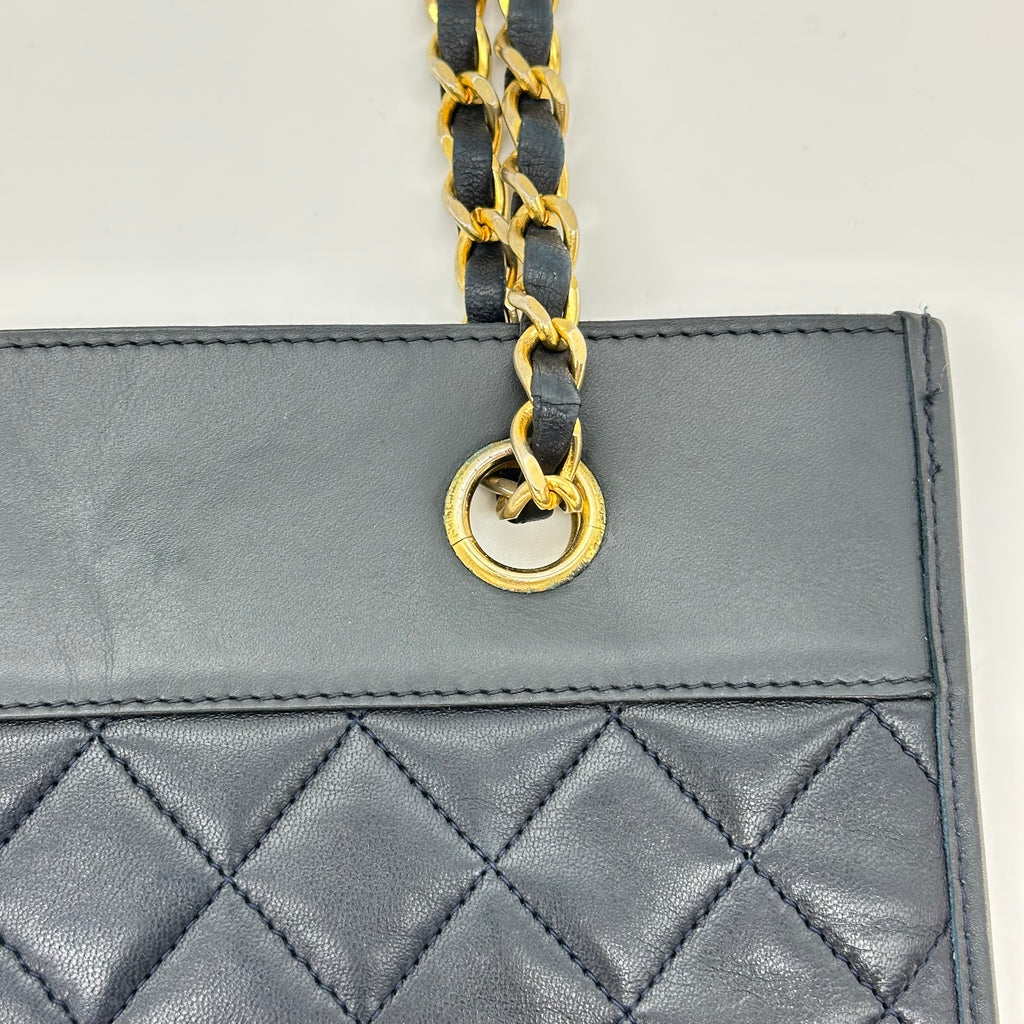 Chanel Lambskin Quilted Chain Tote Bag Shoulder Handbag Classic