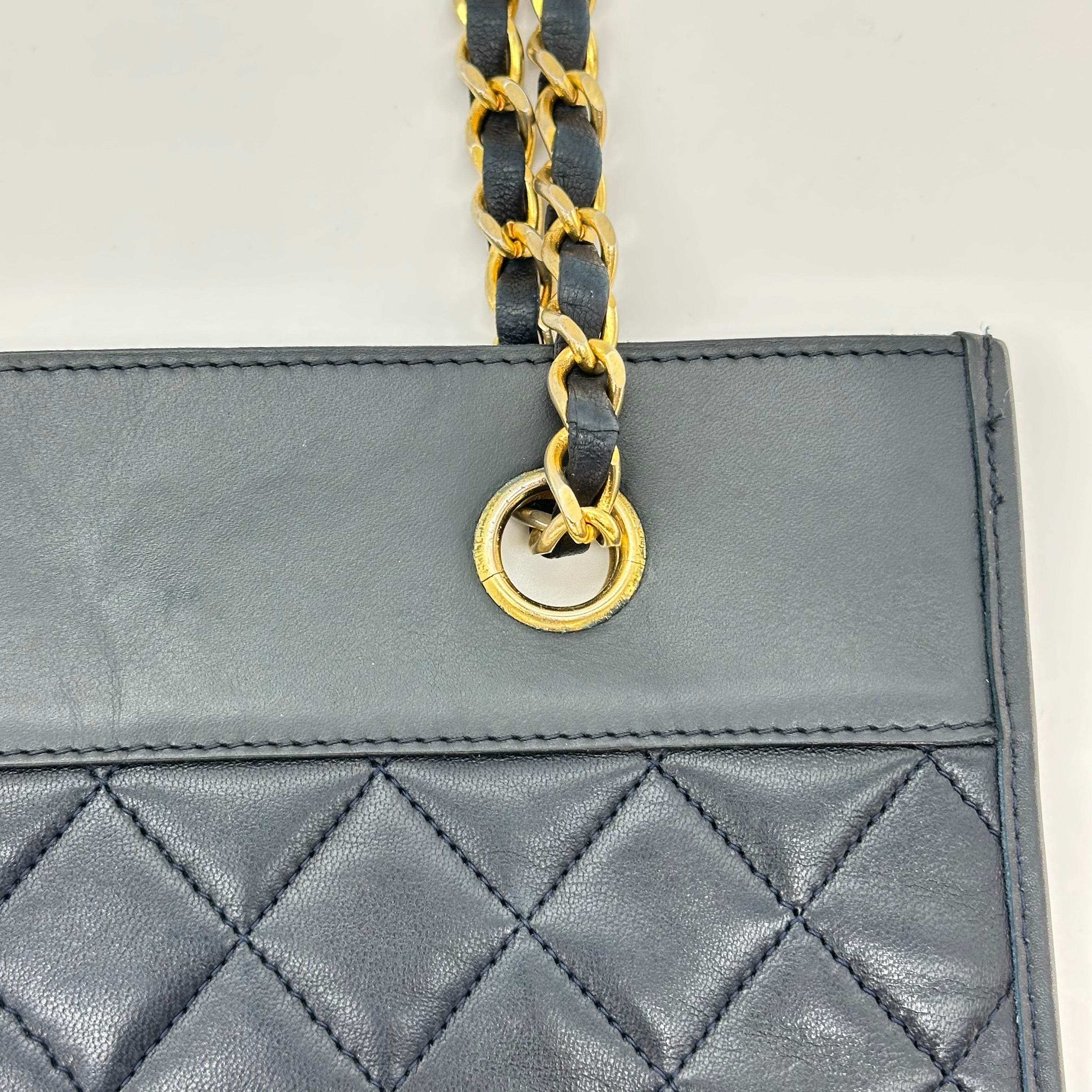 Chanel Lambskin Quilted Chain Tote Bag Shoulder Handbag Classic