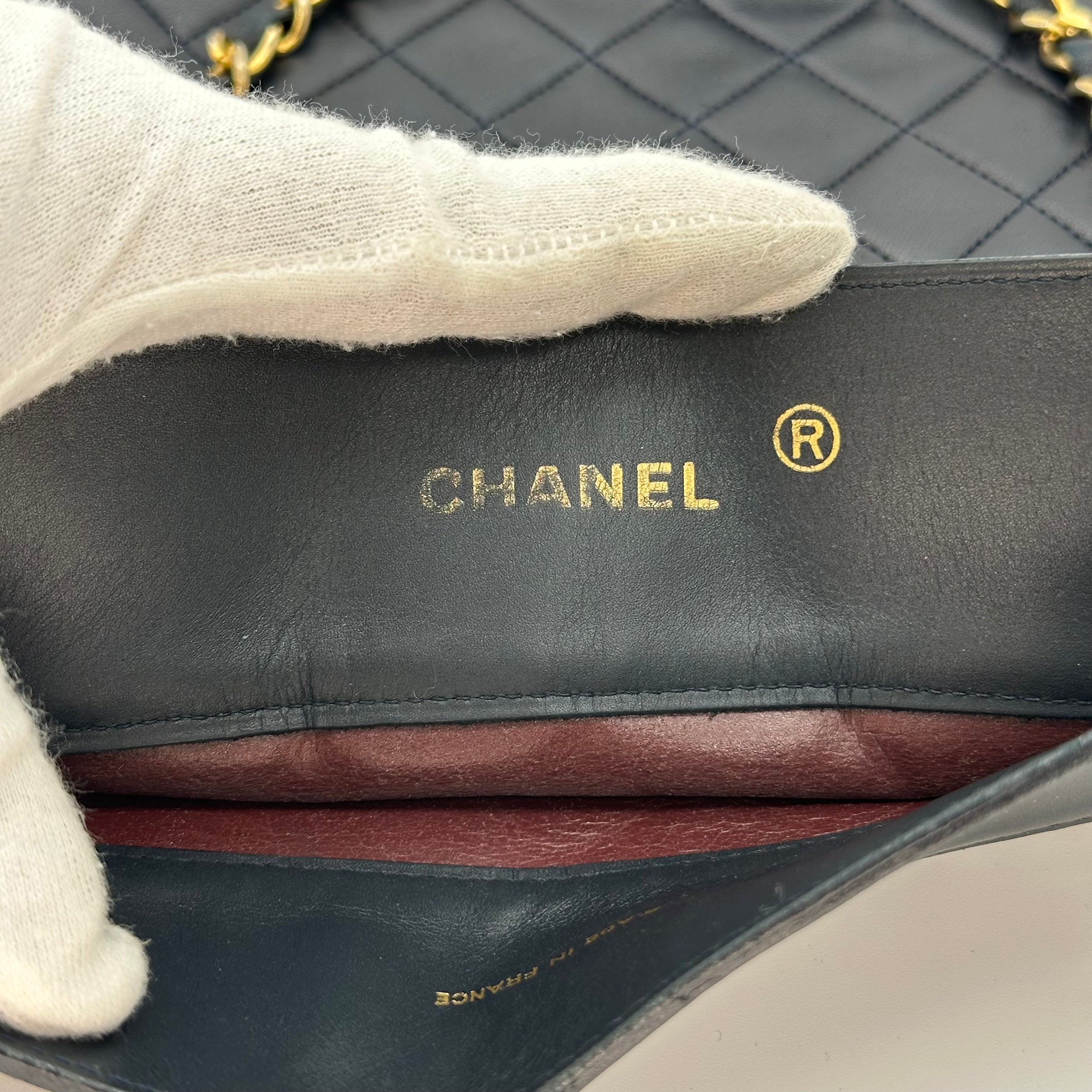 Chanel Lambskin Quilted Chain Tote Bag Shoulder Handbag Classic
