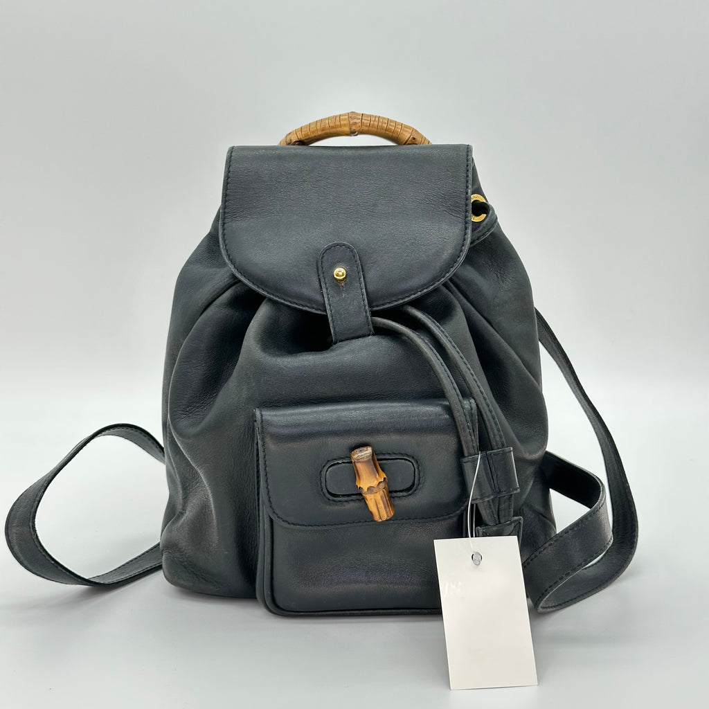 Gucci Bamboo Leather Backpack  Black