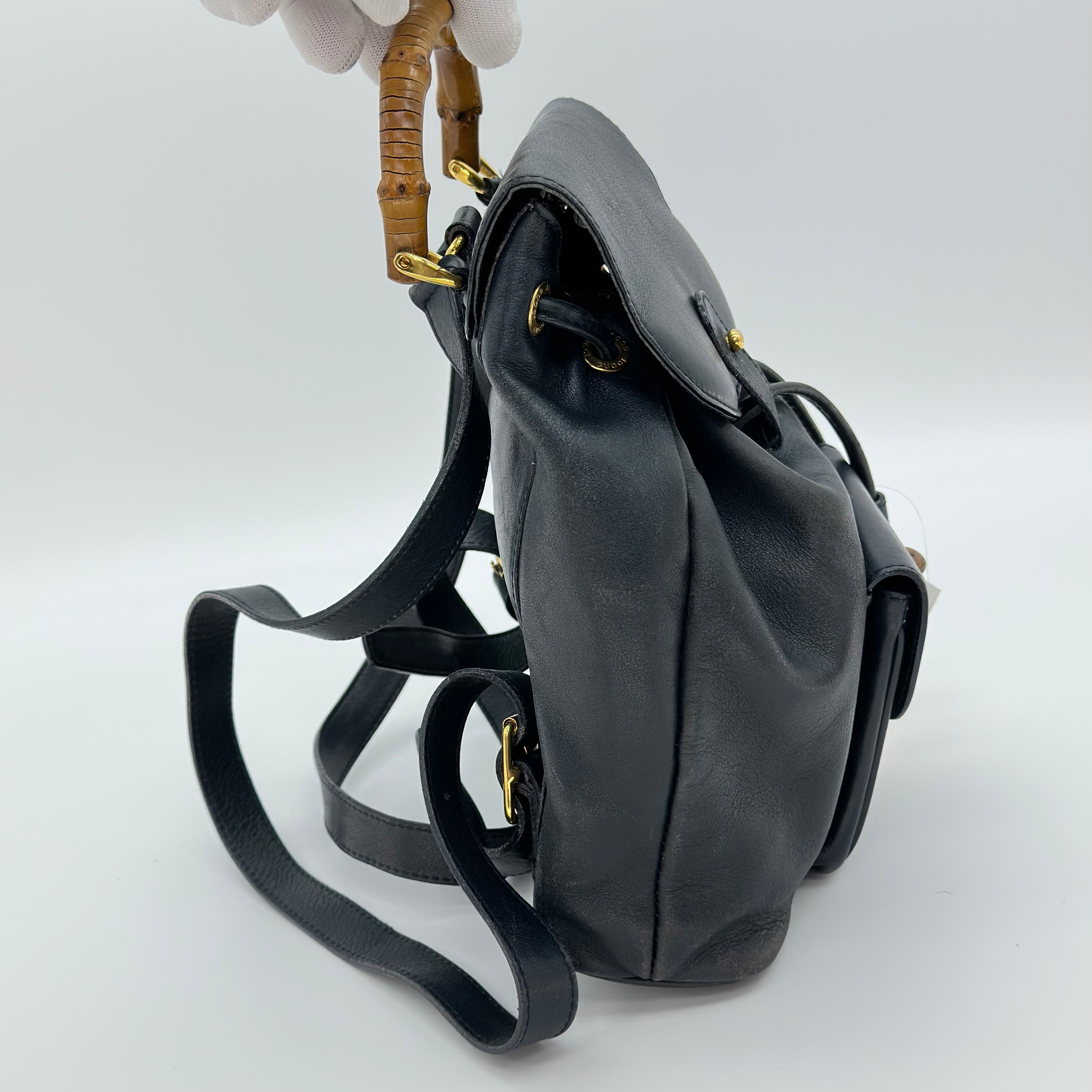 Gucci Bamboo Leather Backpack  Black