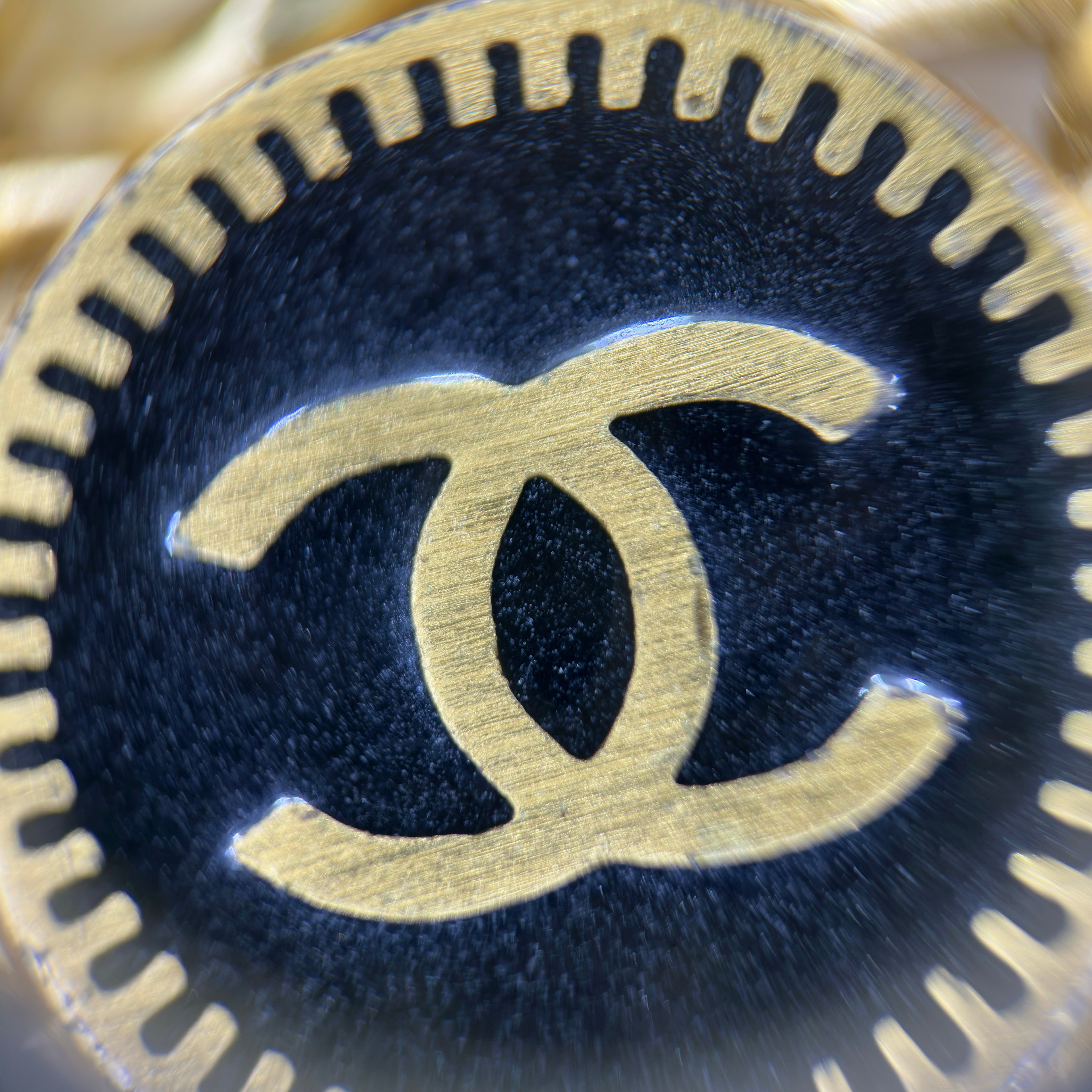 Chanel Vintage Gold Plated CC Heart Star Black Coin Bracelet