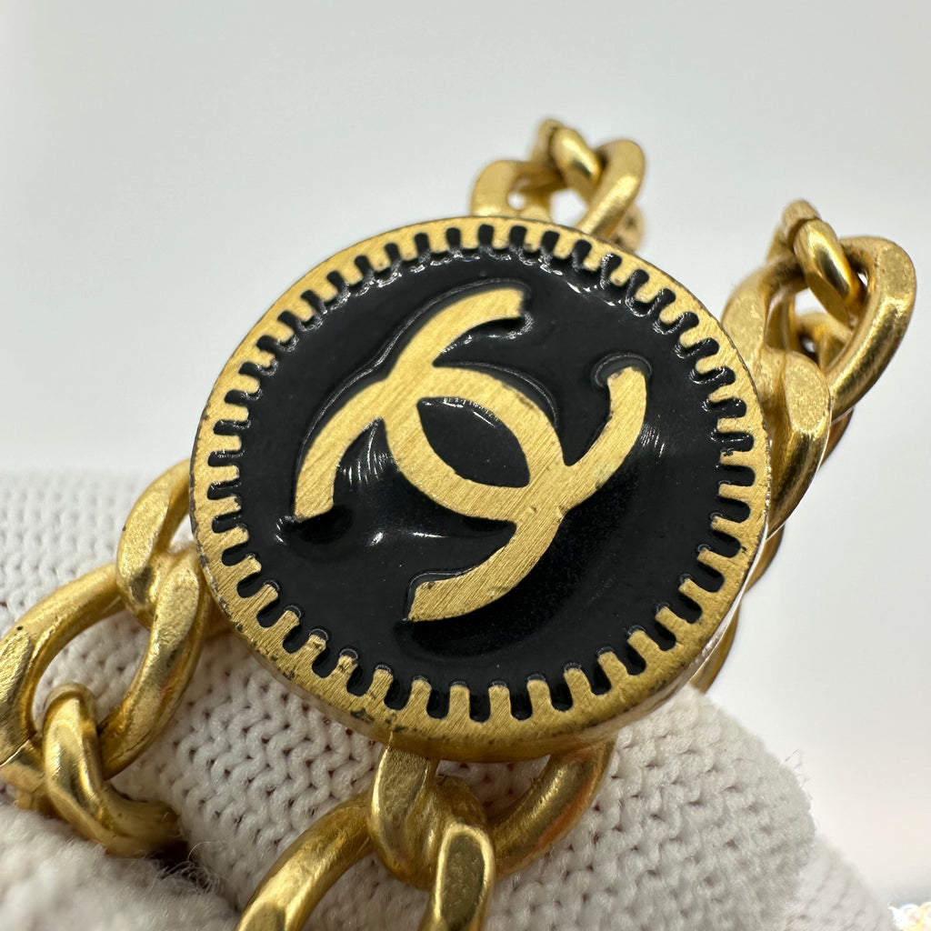 Chanel Vintage Gold Plated CC Heart Star Black Coin Bracelet