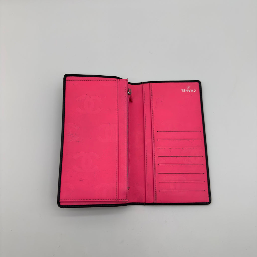 Chanel Quilted Calfskin Cambon Line Long Black and Pink Bifold Wallet