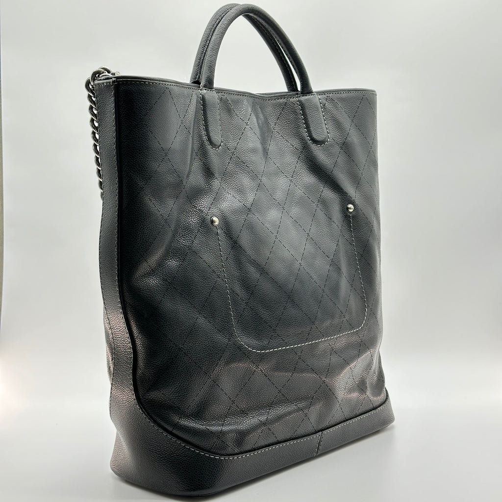 chanel matelasse caviar skin 2 way tote bag black gunmetal fittings no serial number