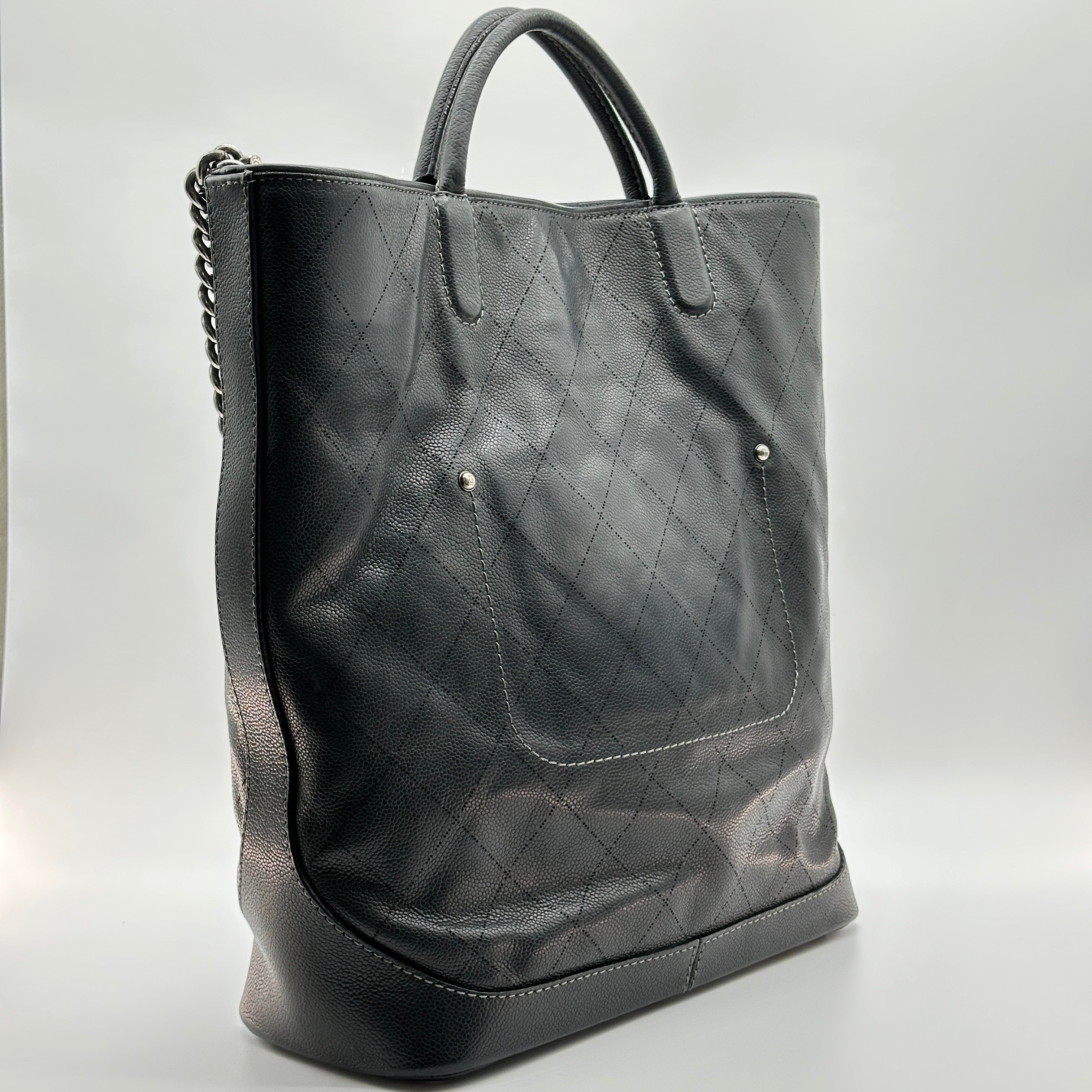 chanel matelasse caviar skin 2 way tote bag black gunmetal fittings no serial number