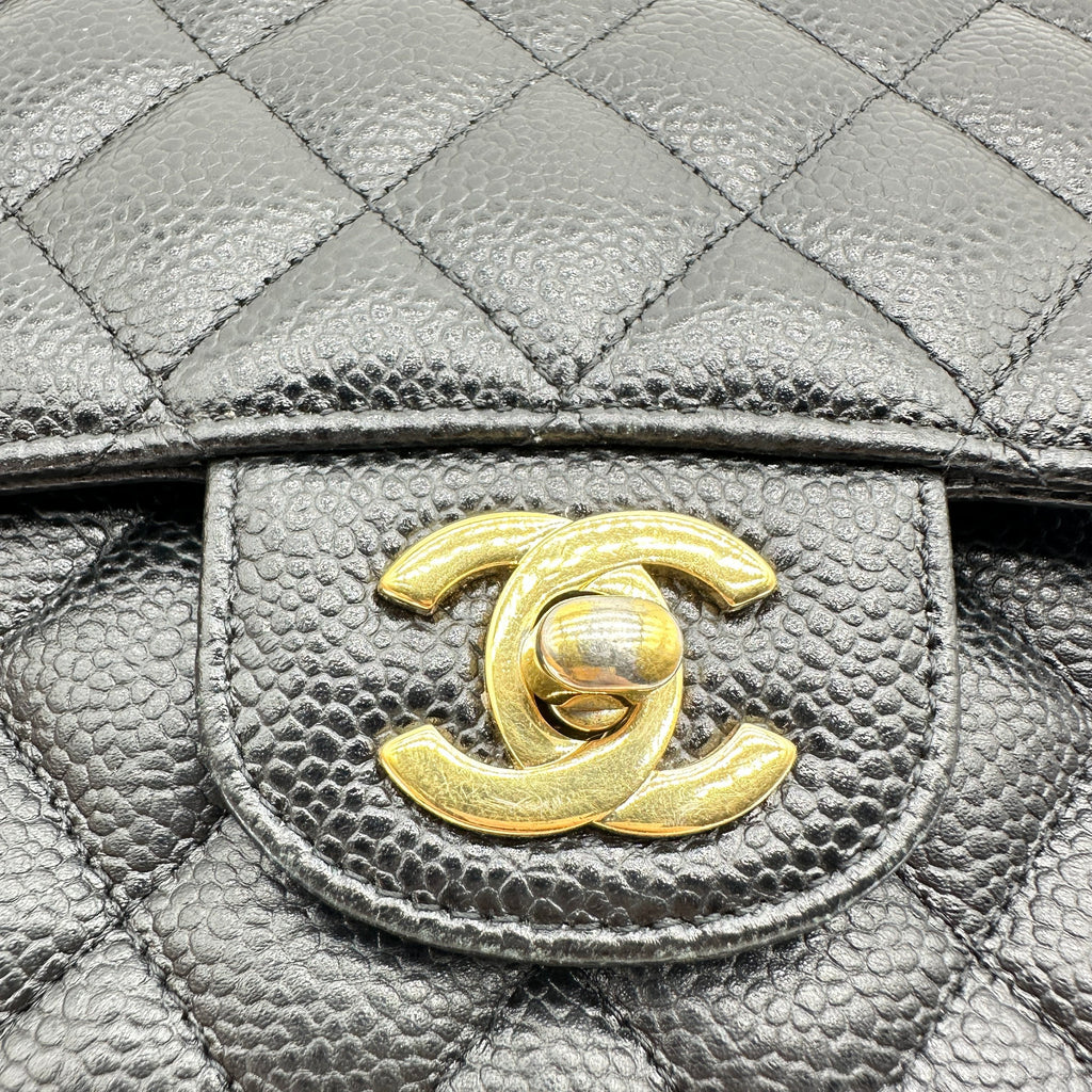 Chanel Matelasse 25 Caviar Skin Double Flap Double Chain Bag Black Gold Metal Fittings 26052533 26XXXXXX A01112
