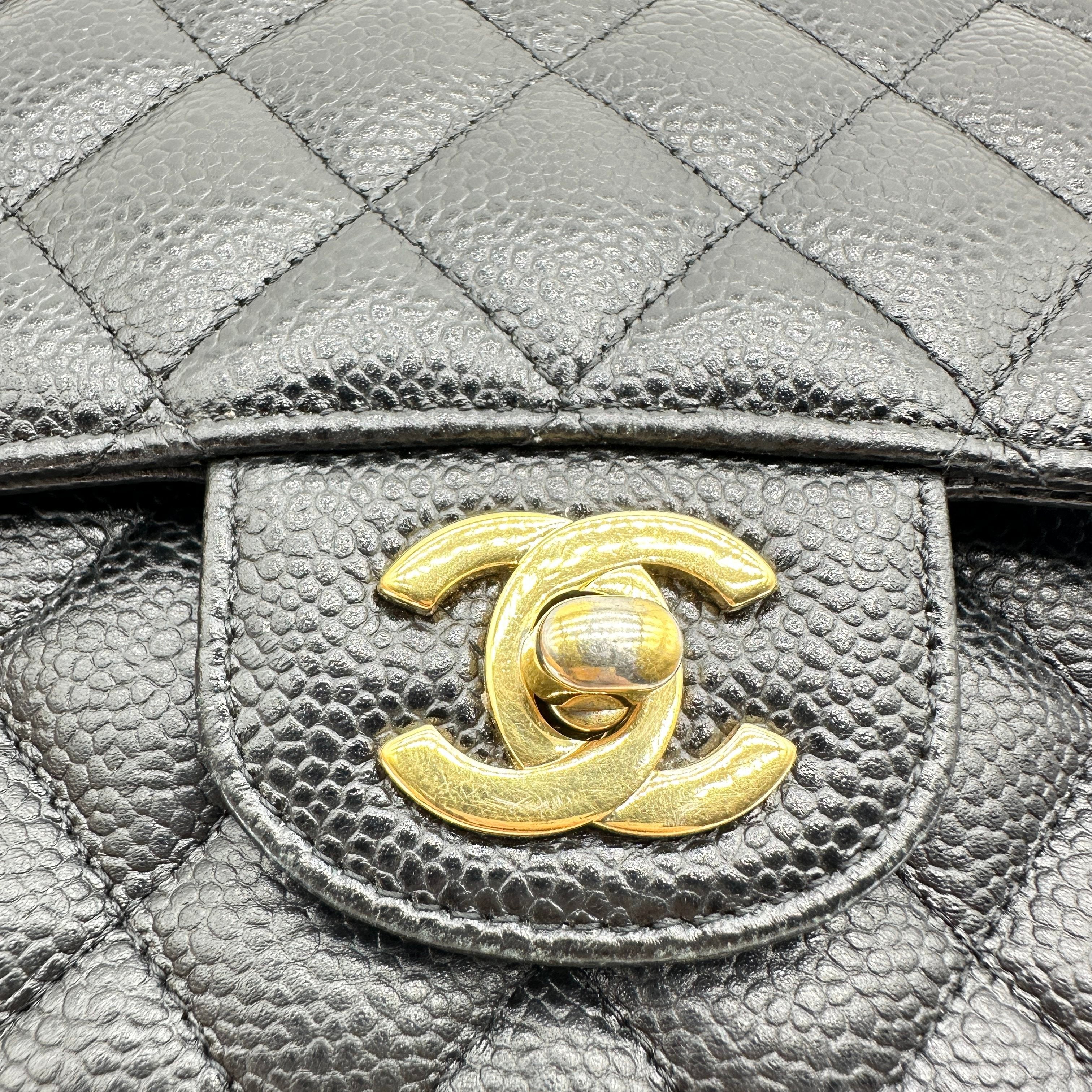 Chanel Matelasse 25 Caviar Skin Double Flap Double Chain Bag Black Gold Metal Fittings 26052533 26XXXXXX A01112