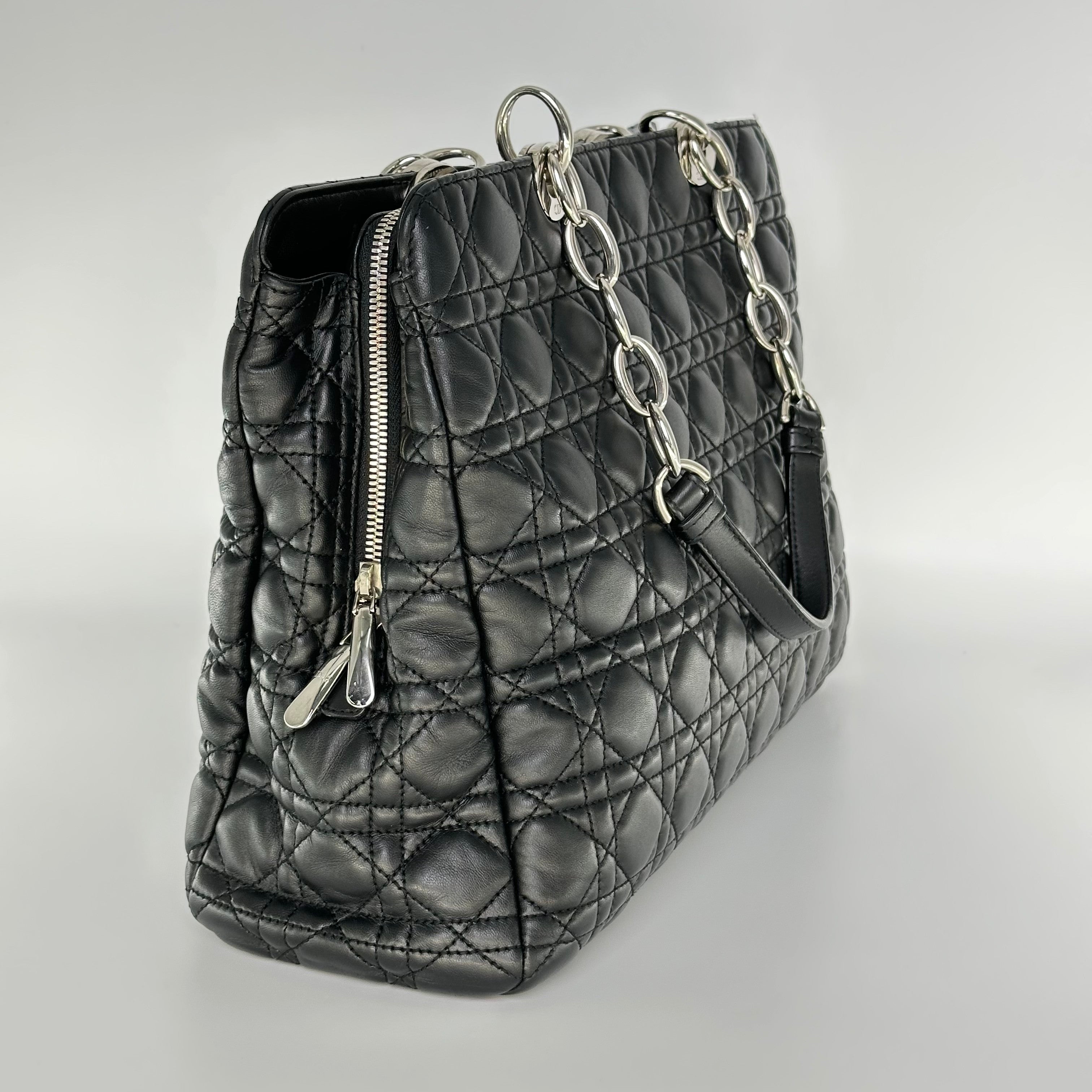 Christian Dior Lambskin Cannage Medium Dior Soft Shopping Tote Black