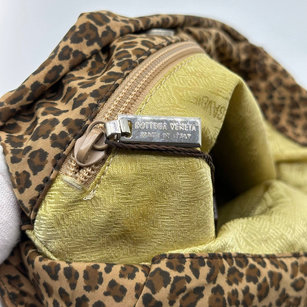 bottega Veneta  nylon leopard print hobo shoulder bag