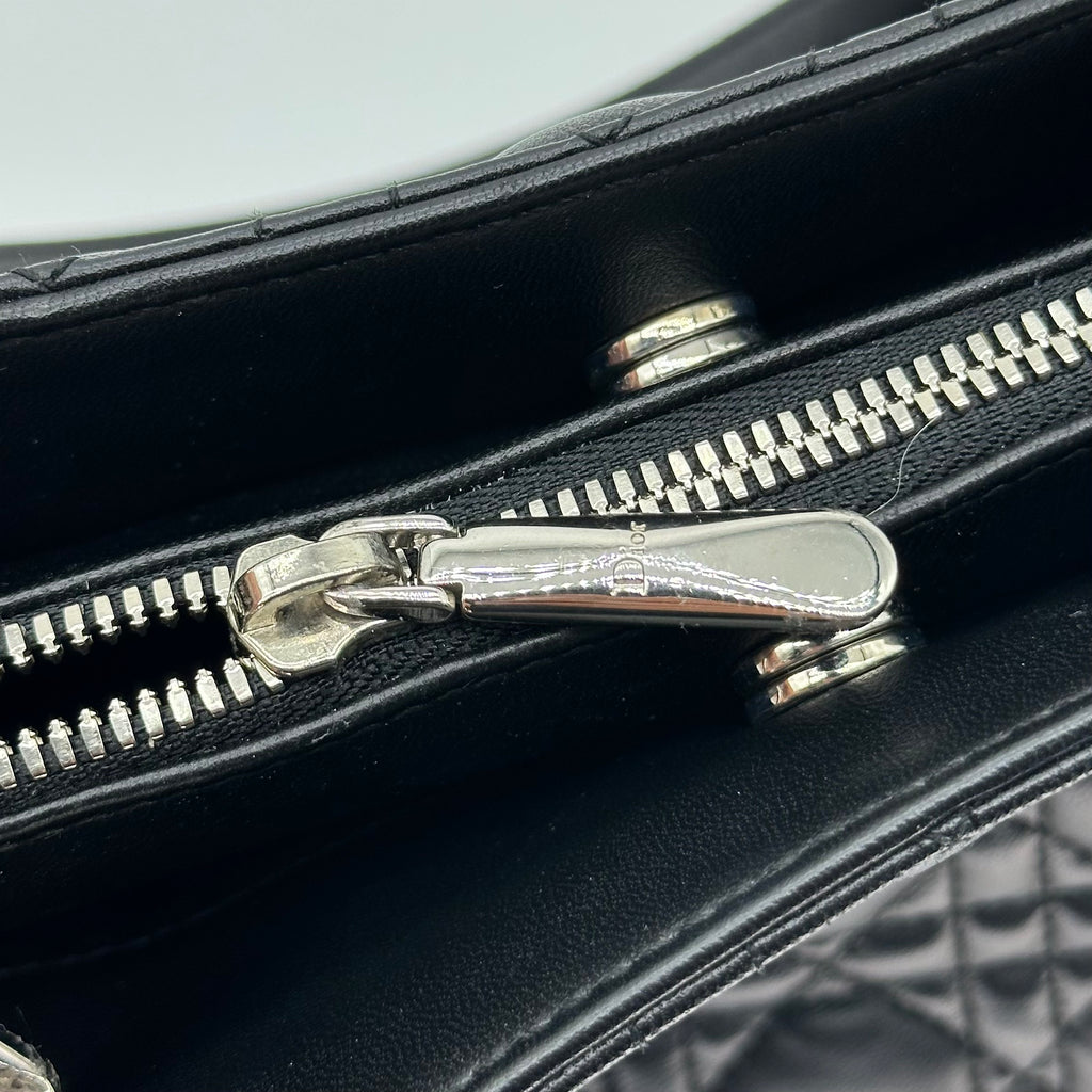 Christian Dior Cannage Leather Chain Tote Bag Black