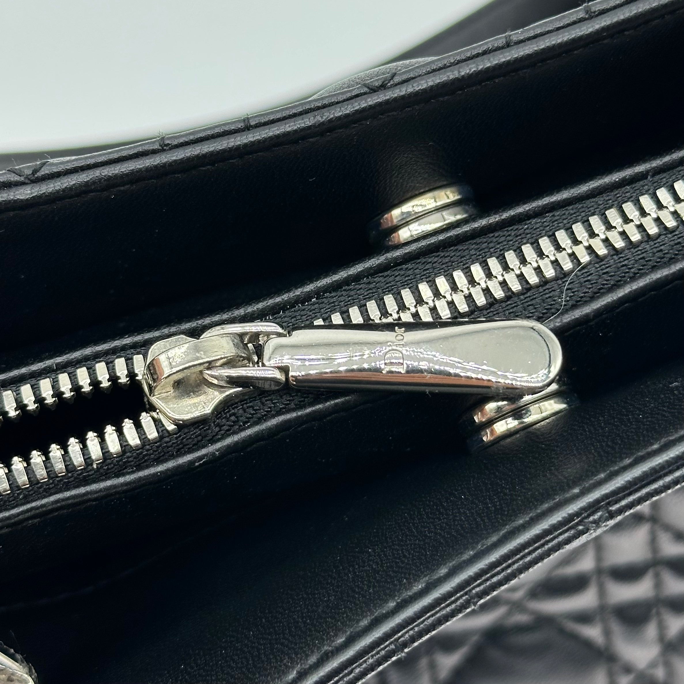 Christian Dior Cannage Leather Chain Tote Bag Black