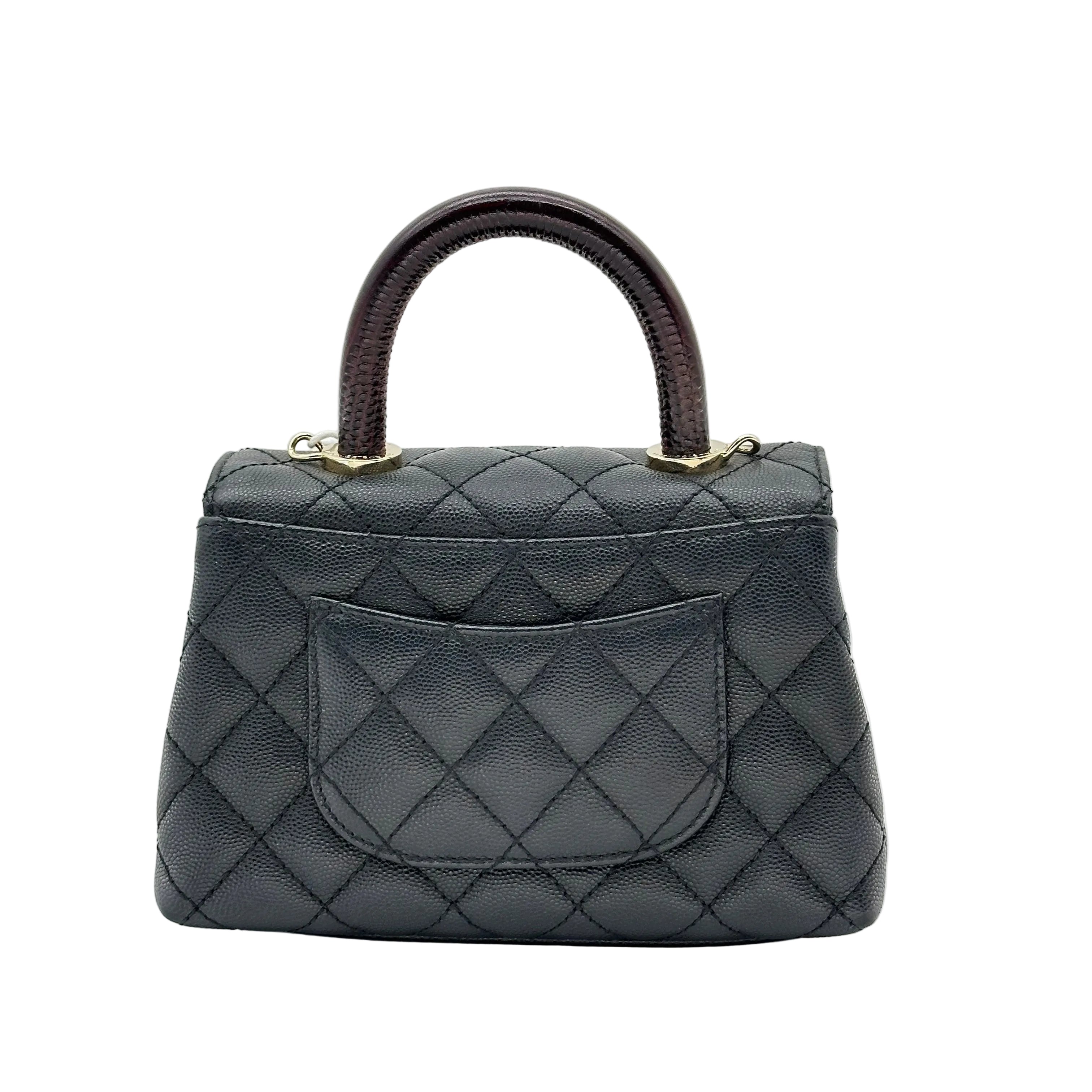 CHANEL Matelassé Coco Handle XXS Caviar Skin Black GD Hardware Handbag