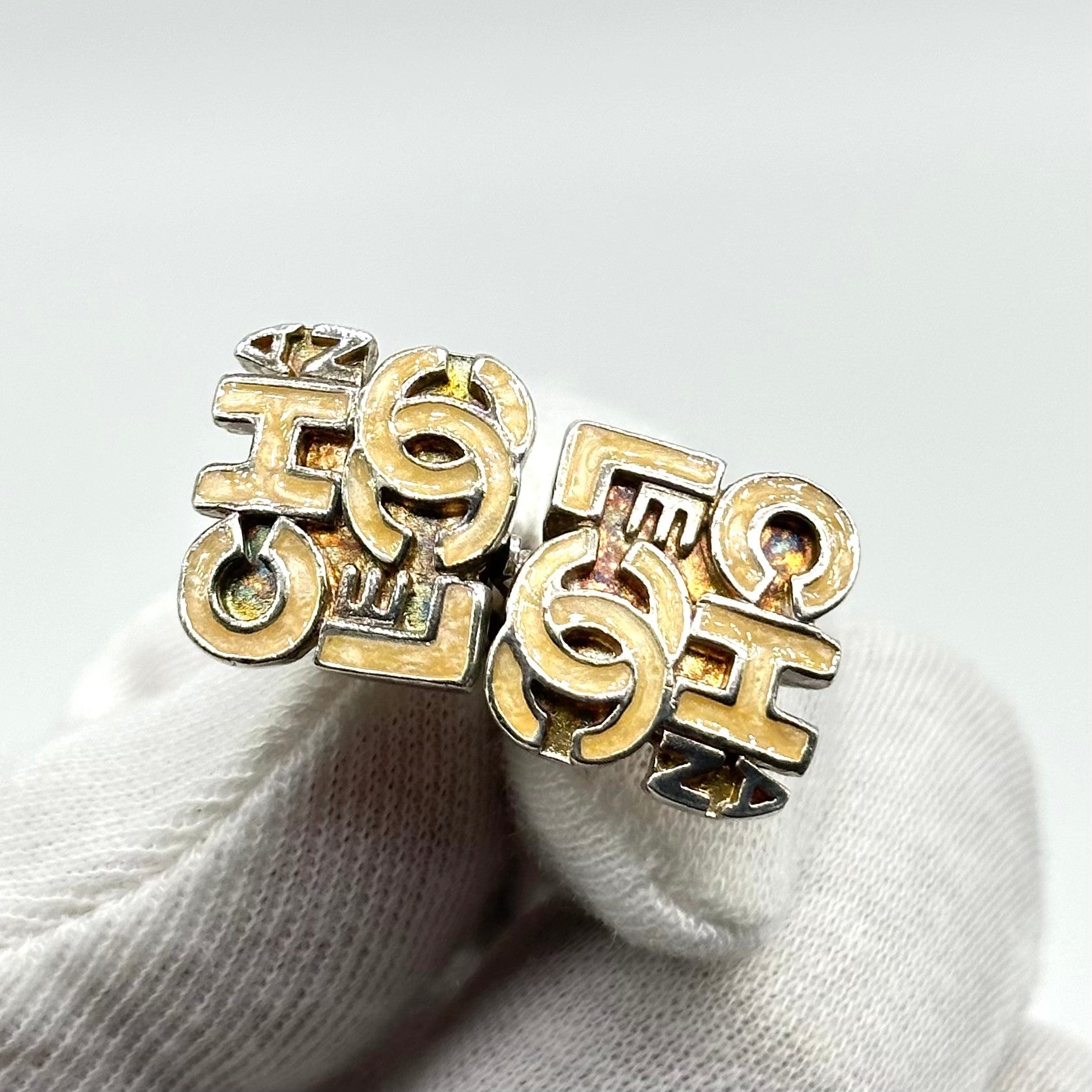 Chanel Earrings 00T Coco Mark Square Alphabet Logo, Silver & Beige