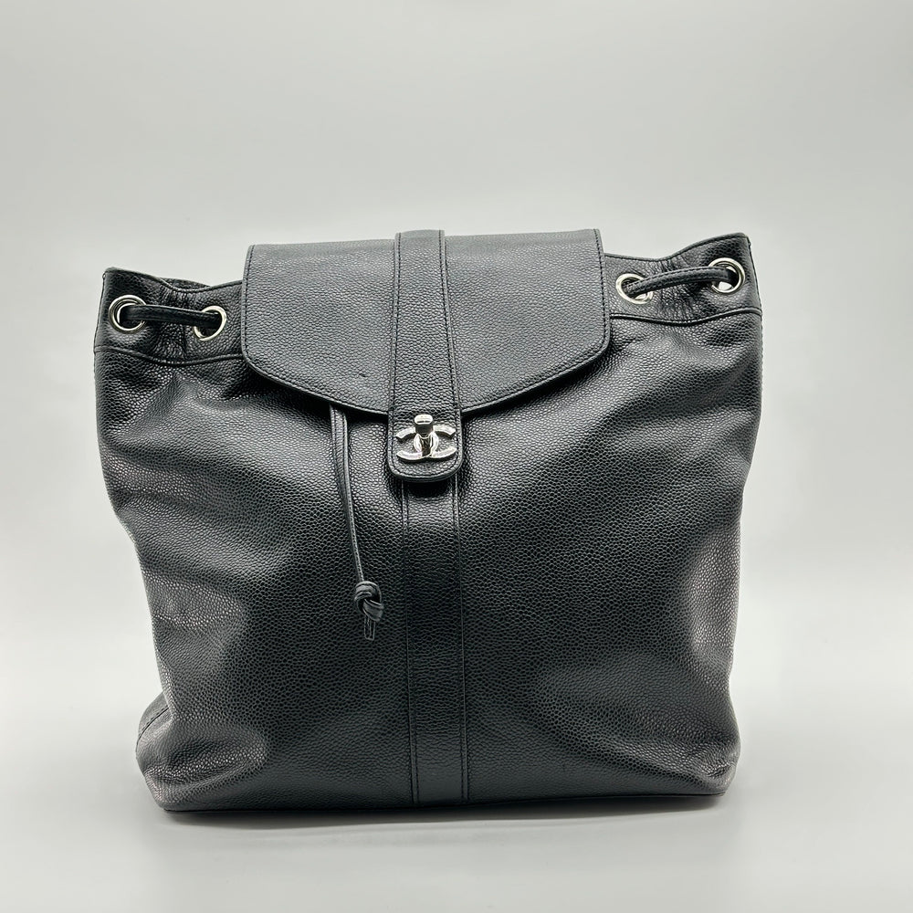 Chanel Caviar Leather Backpack Black Silver Hardware 5 Series