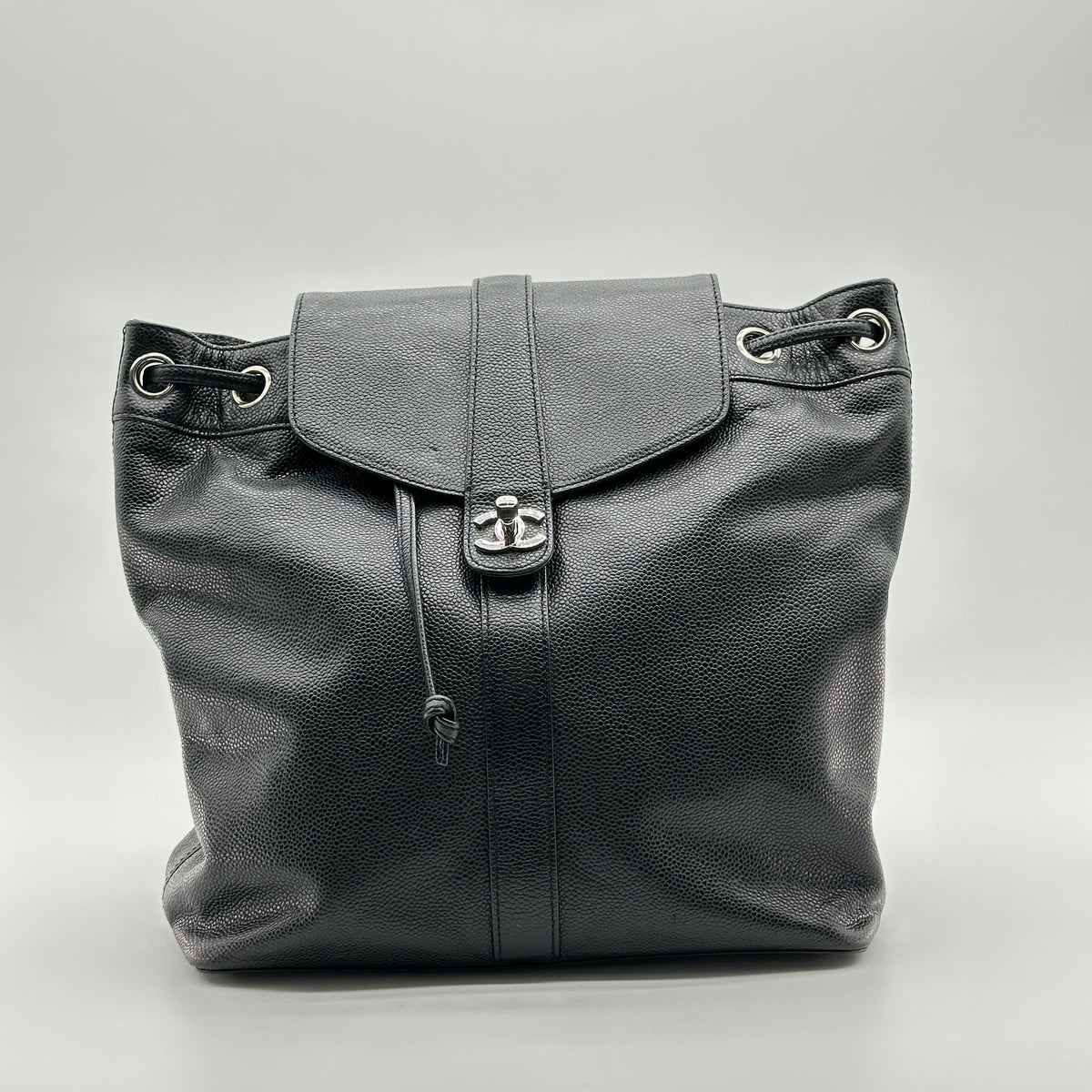 Chanel Caviar Leather Backpack Black Silver Hardware 5 Series