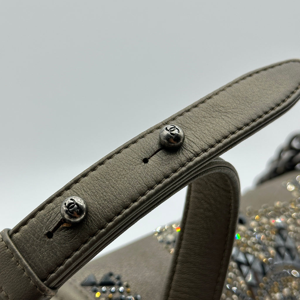 Chanel BOY CHANEL 25 Lambskin x rhinestone Chain Shoulder Bag Brown Gunmetal Fittings 23082107 23XXXXXX A67086