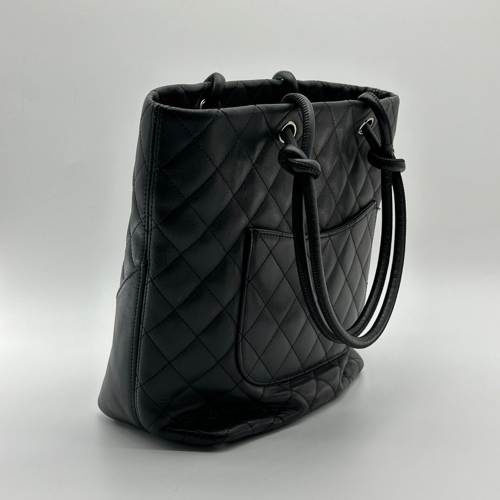 Chanel Cambon Line Lambskin Tote bag Black × White Silver Metal Fittings