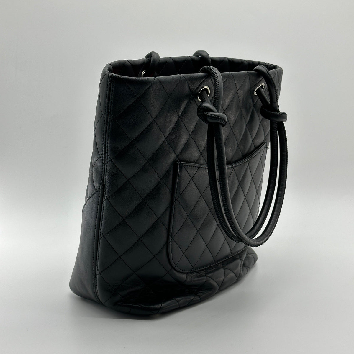 Chanel Cambon Line Lambskin Tote bag Black × White Silver Metal Fittings