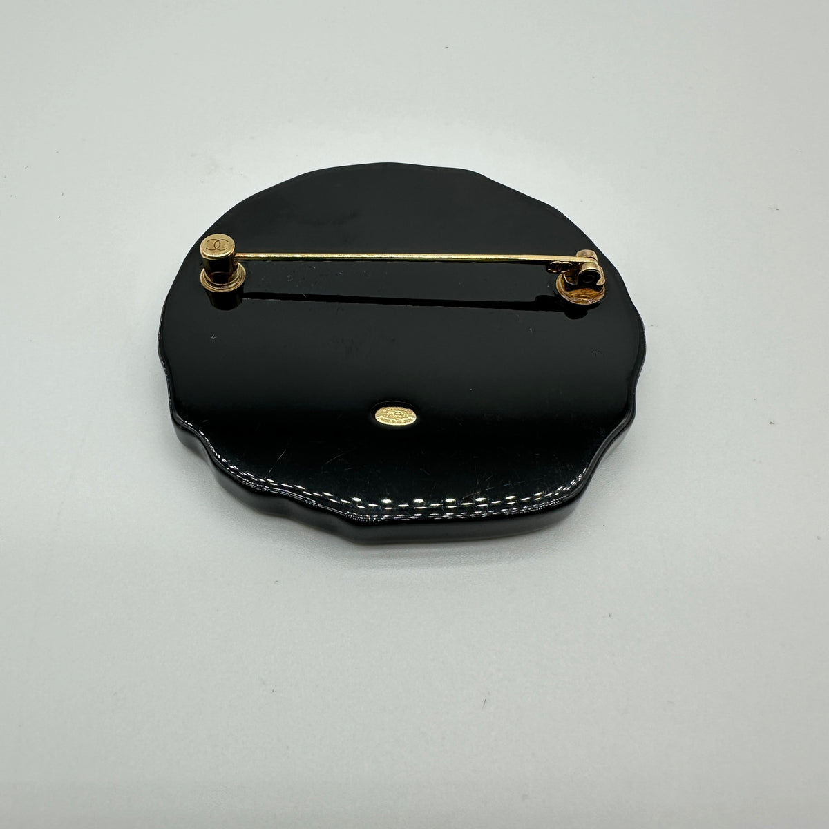 Chanel CC Logo Yellow Blue Enamel Gold-Tone Round Brooch