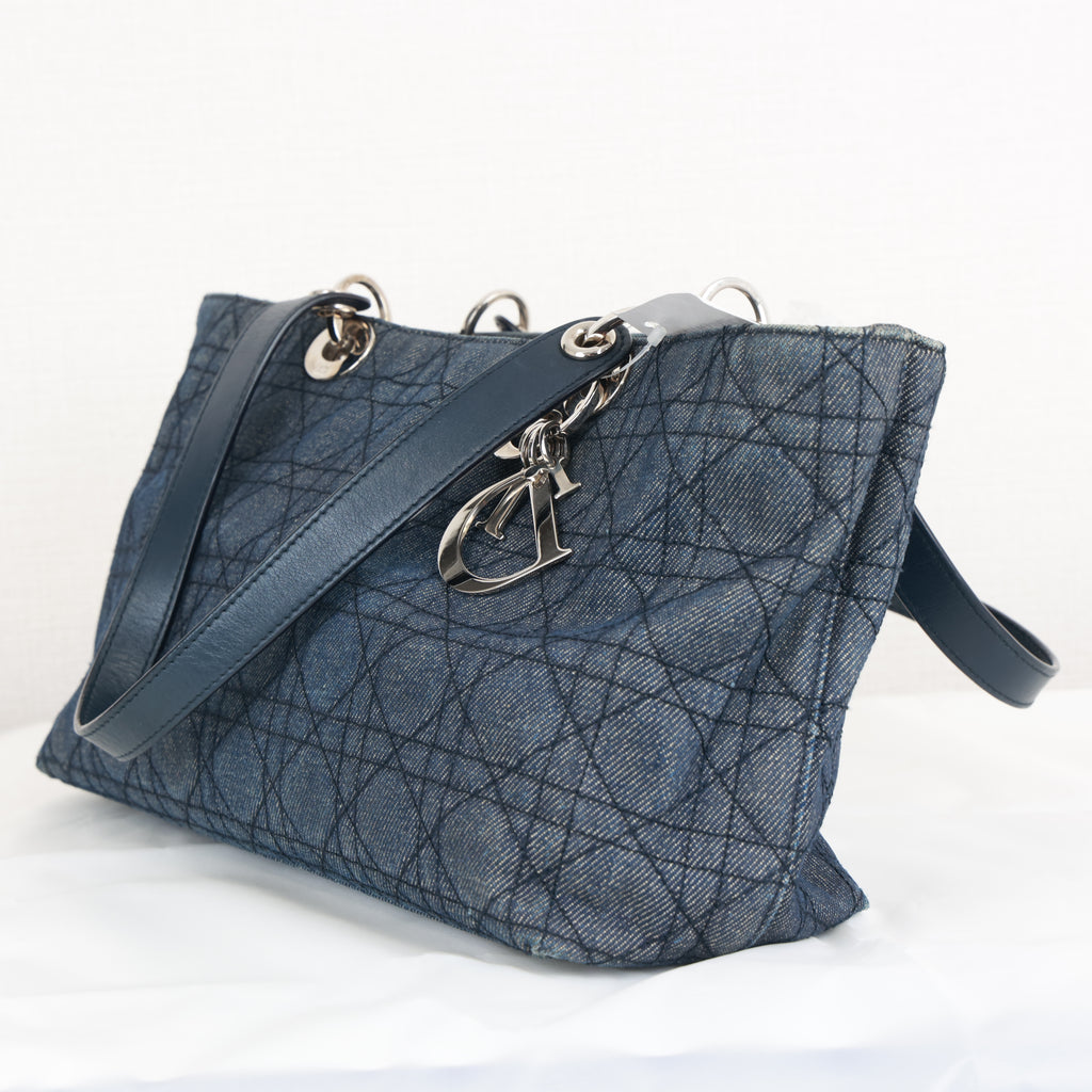 Christian Dior Denim Cannage Tote Bag Shoulder Bag