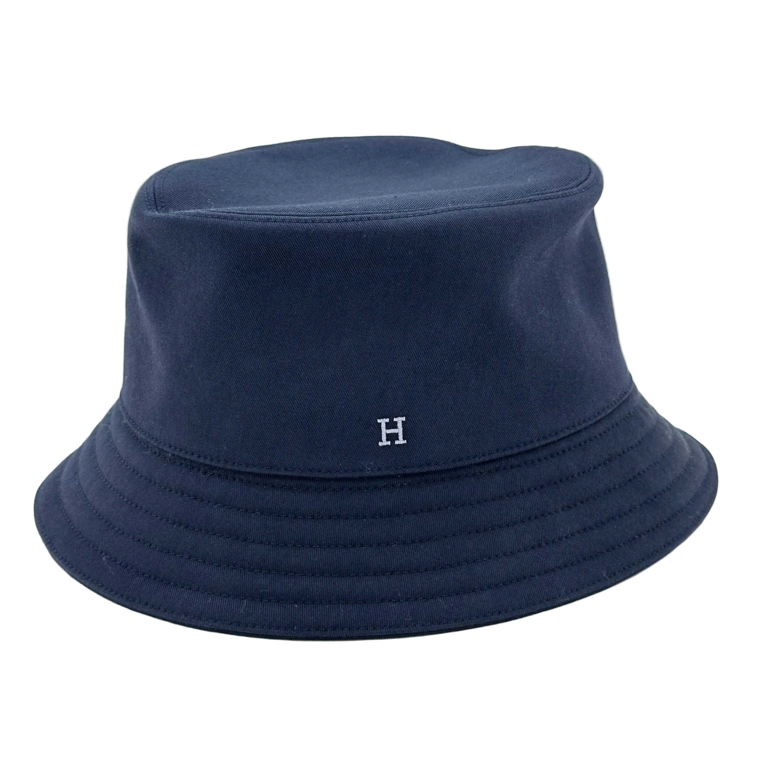 Hermes Fred H Navy Blue Cotton Bucket Hat Size 58 100%Cotton