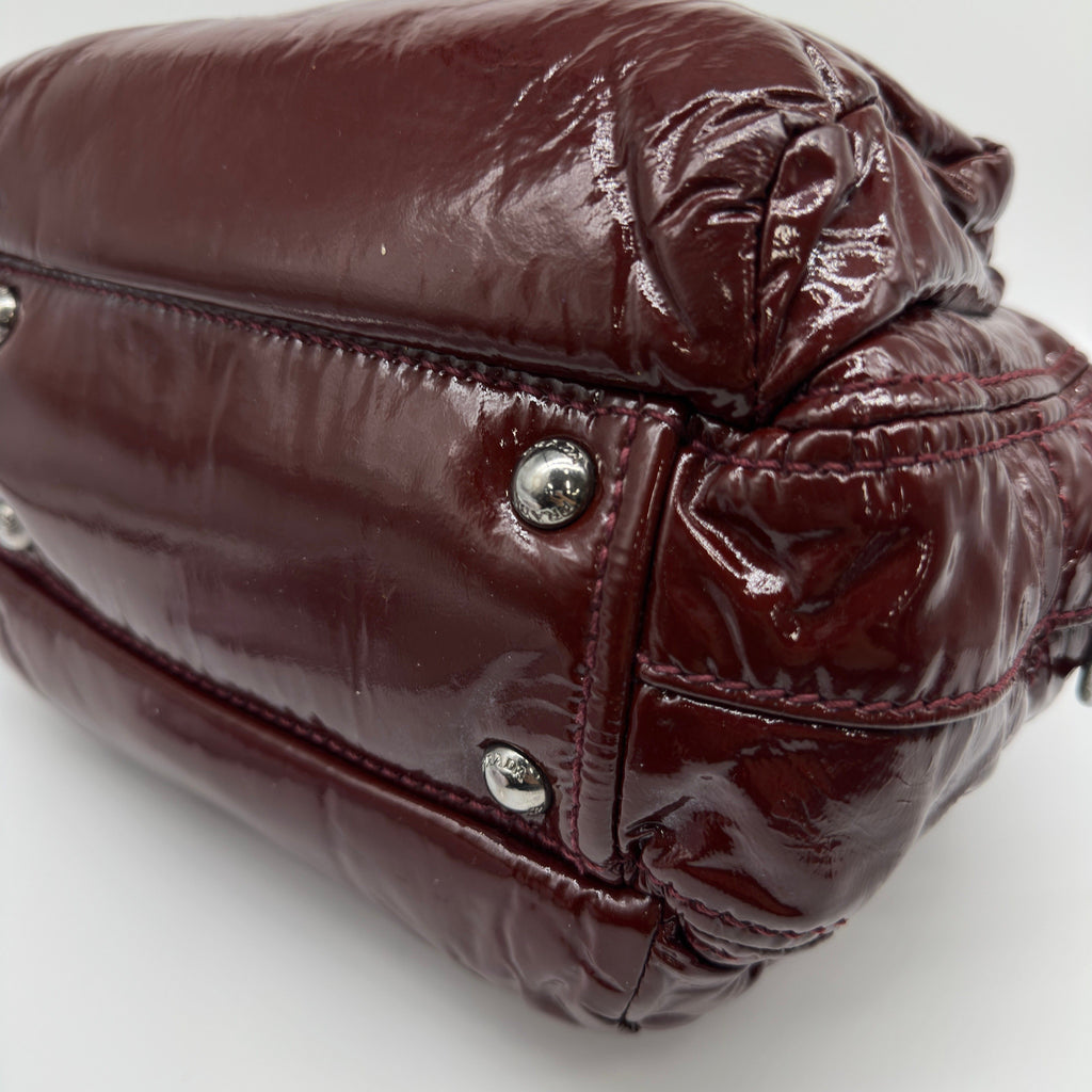 Prada Patent Leather Mini Burgundy Boston Bag