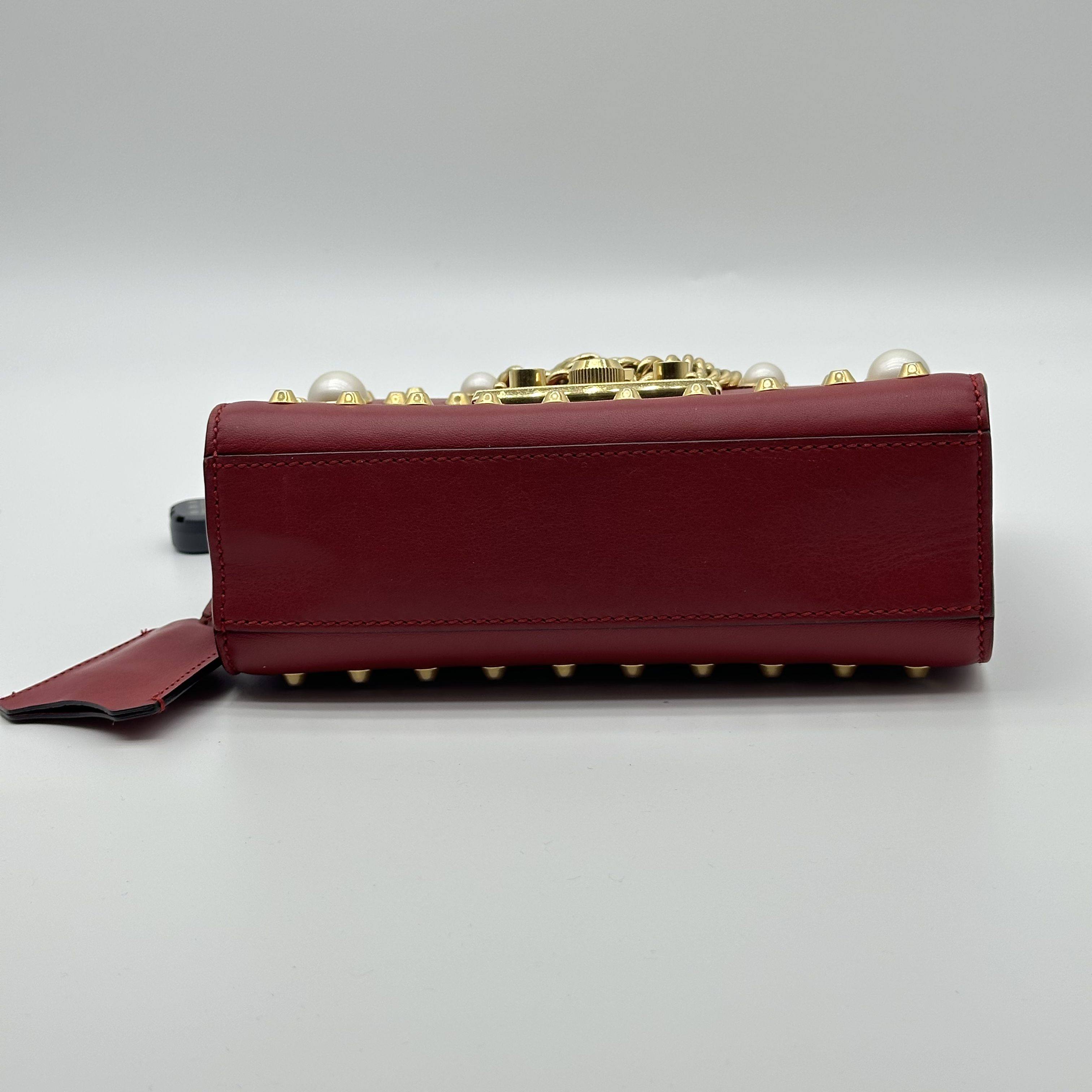 Gucci Padlock Pearl Embellished Chain Shoulder Crossbody 2Way