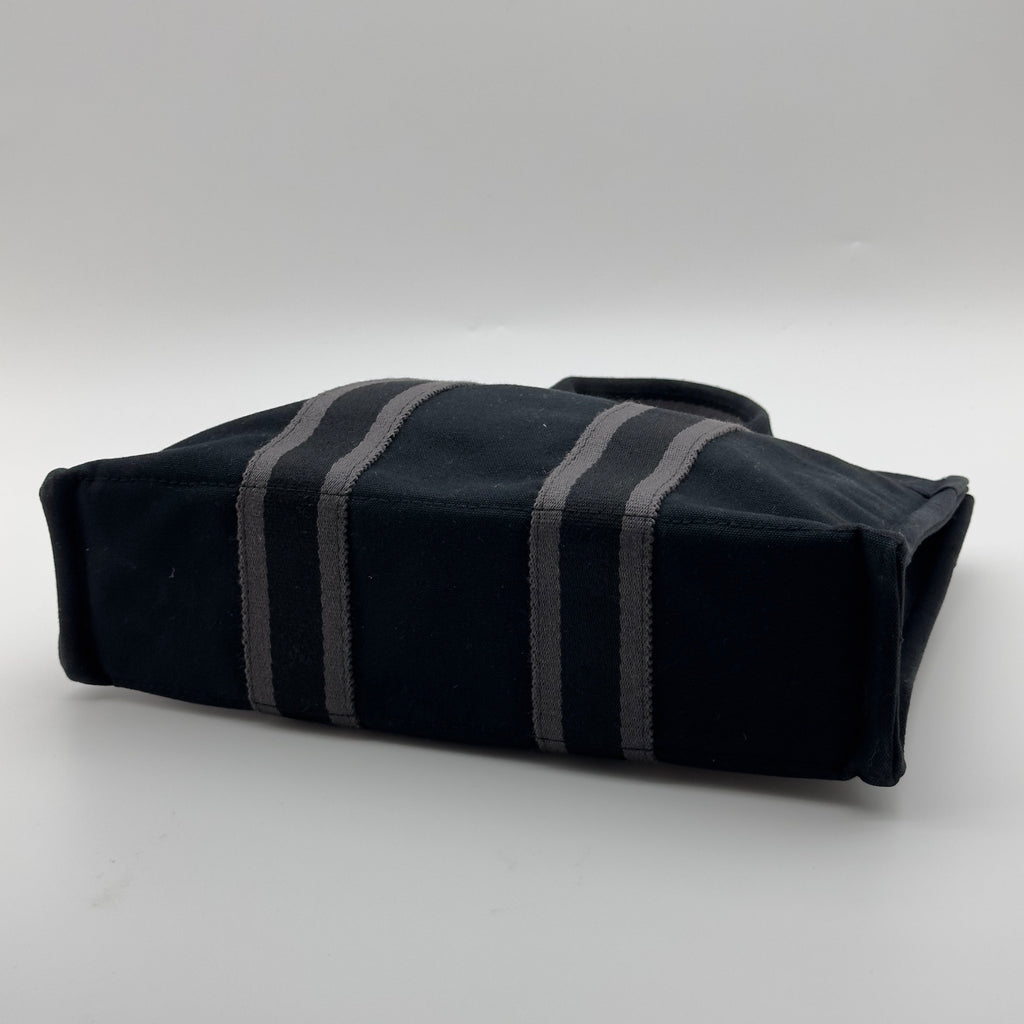Hermes Striped Canvas Fourre Tout PM Black Tote Bag