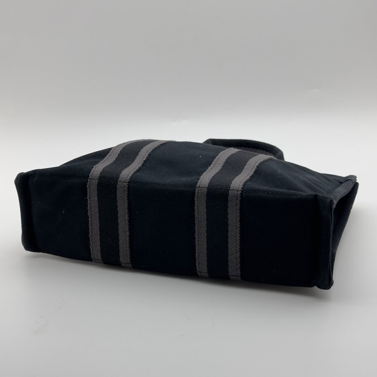 Hermes Striped Canvas Fourre Tout PM Black Tote Bag