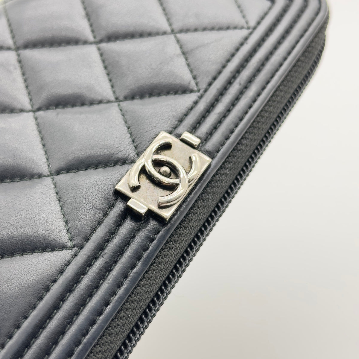 Chanel Matelasse Calfskin Boy Black Zip Around Long Wallet